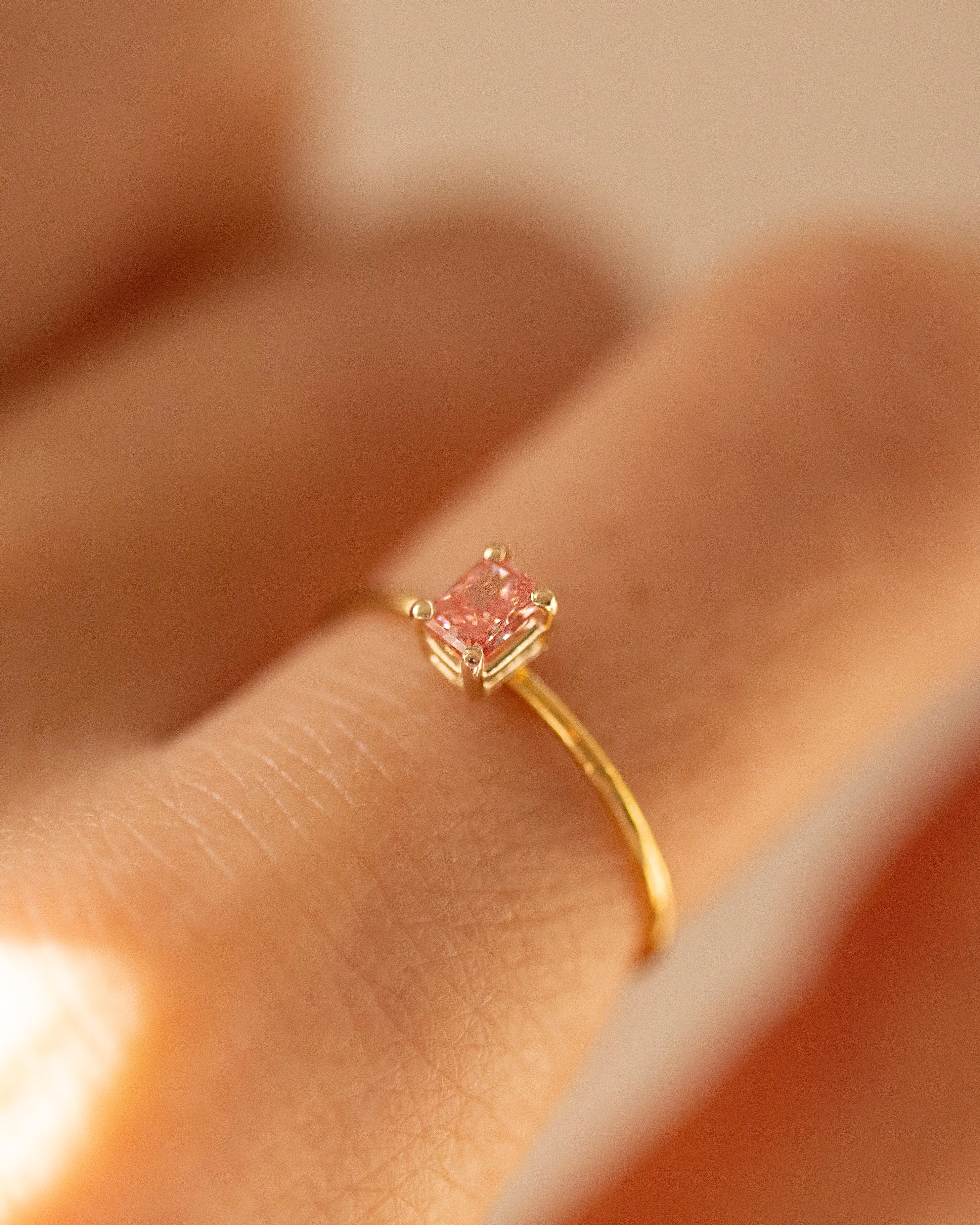 0.25ct Dainty Pink Lab Diamond Ring, Fancy Vivid Pink, 14k Gold Thin Band, Radiant Oval Emerald Cut Stacking Ring, Minimalist Promise Ring - Image 2