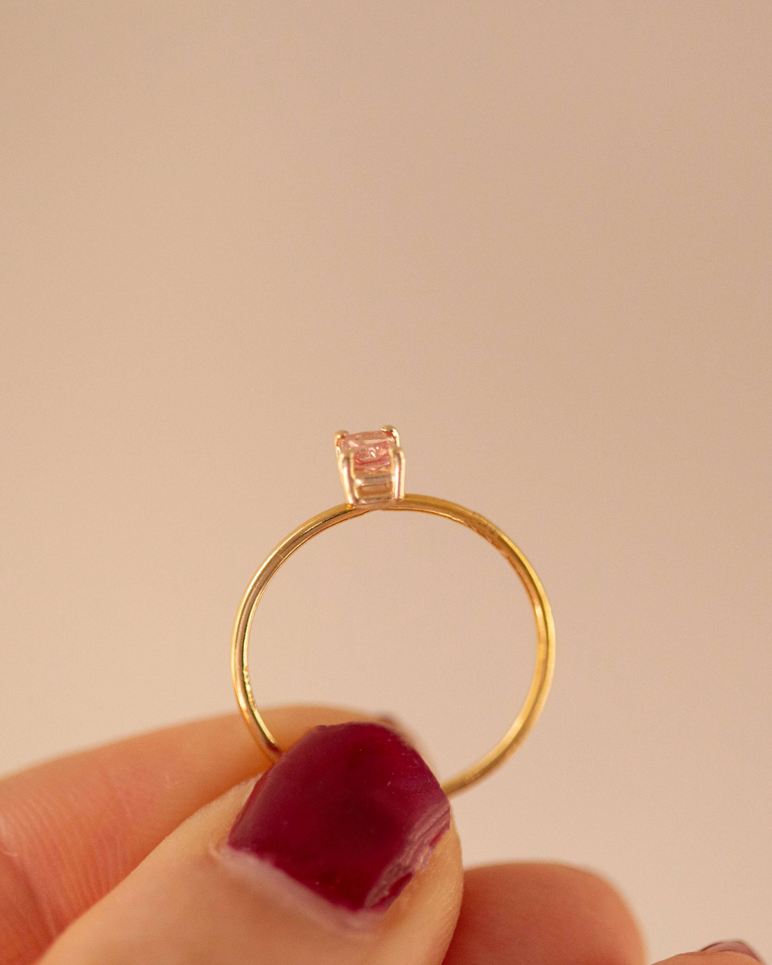 0.25ct Dainty Pink Lab Diamond Ring, Fancy Vivid Pink, 14k Gold Thin Band, Radiant Oval Emerald Cut Stacking Ring, Minimalist Promise Ring - Image 5