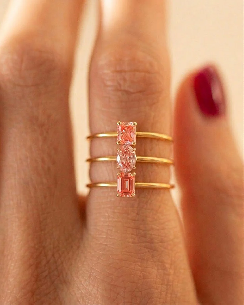 0.25ct Dainty Pink Lab Diamond Ring, Fancy Vivid Pink, 14k Gold Thin Band, Radiant Oval Emerald Cut Stacking Ring, Minimalist Promise Ring - Image 7