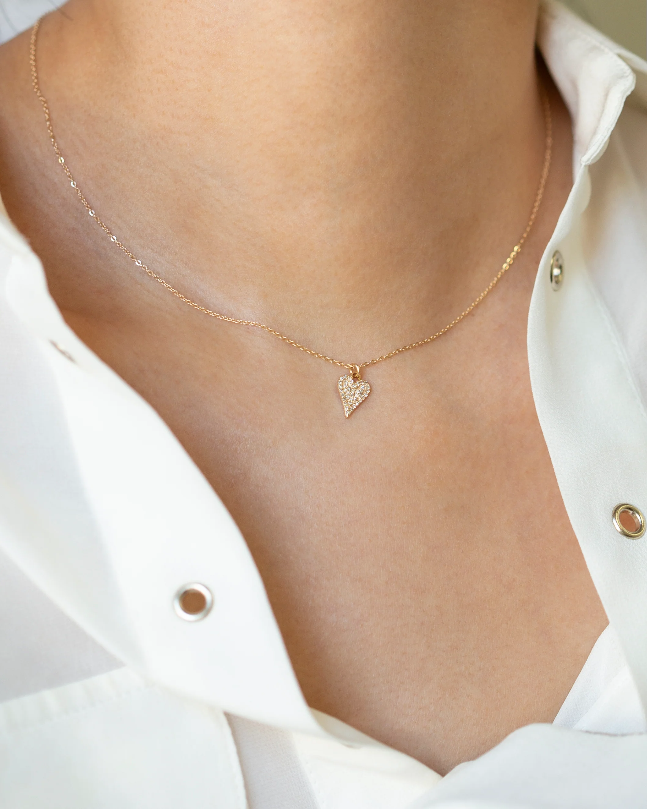 14k Diamond Pave Heart charm Necklace - Image 3