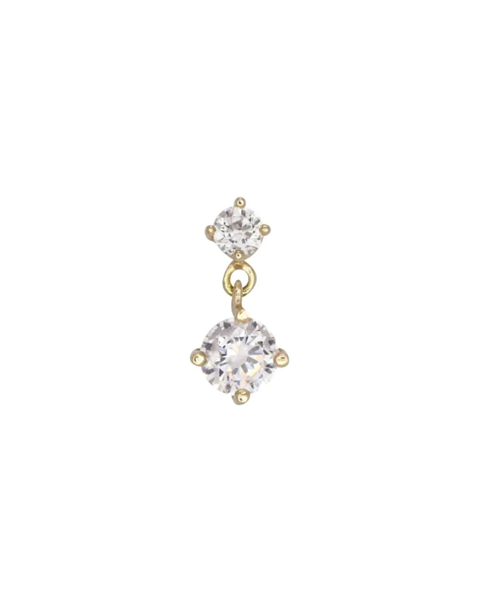 14k Double CZ dangle Ear Stud for Cartilage with flat back - Image 2