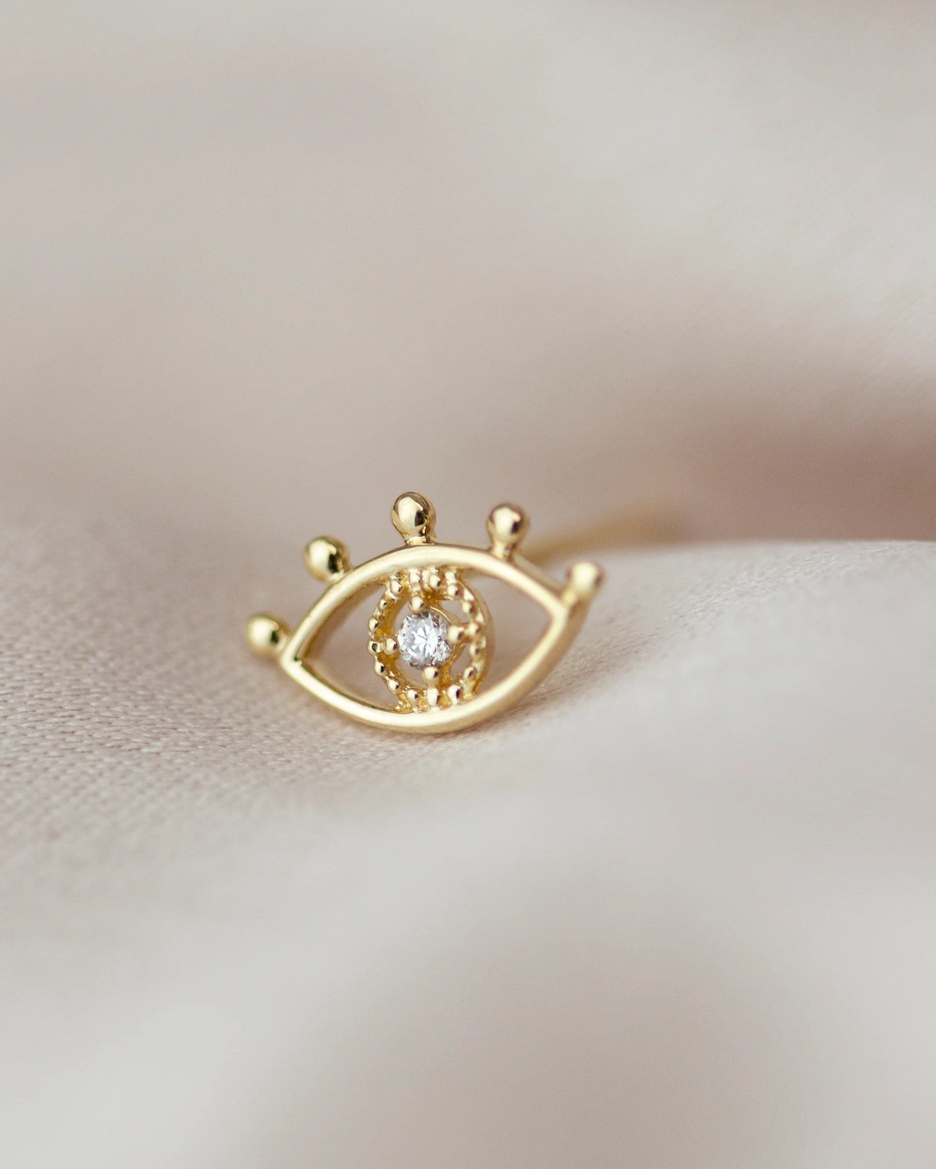 14K Gold Evil Eye Stud Earrings - Image 2