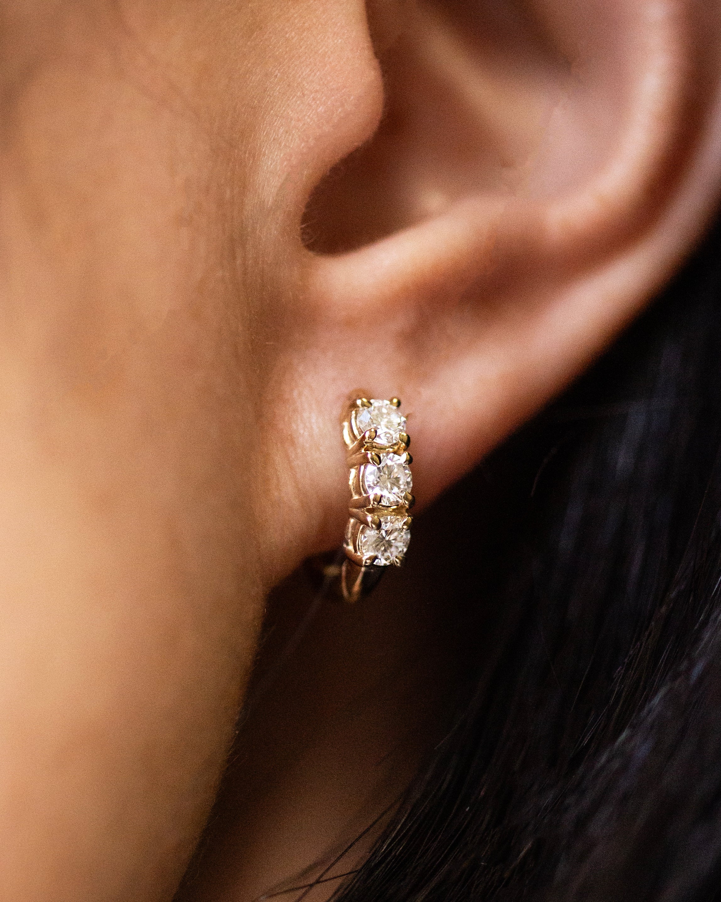 14K Gold 0.60ctw Lab Diamond Triple Stone Huggie Hoop Earrings