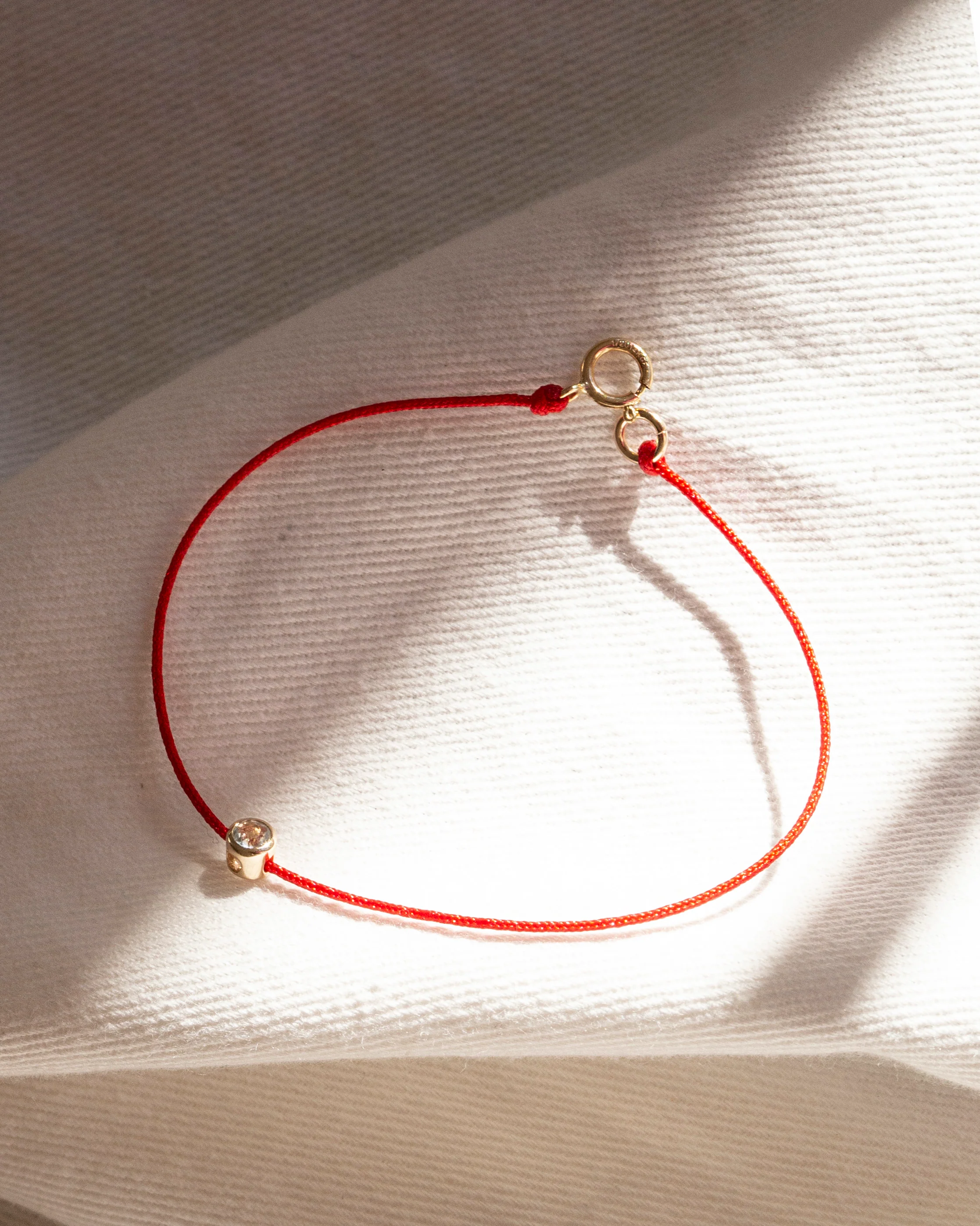14k Gold Birthstone Charm RED String Thread Bracelet - Image 4