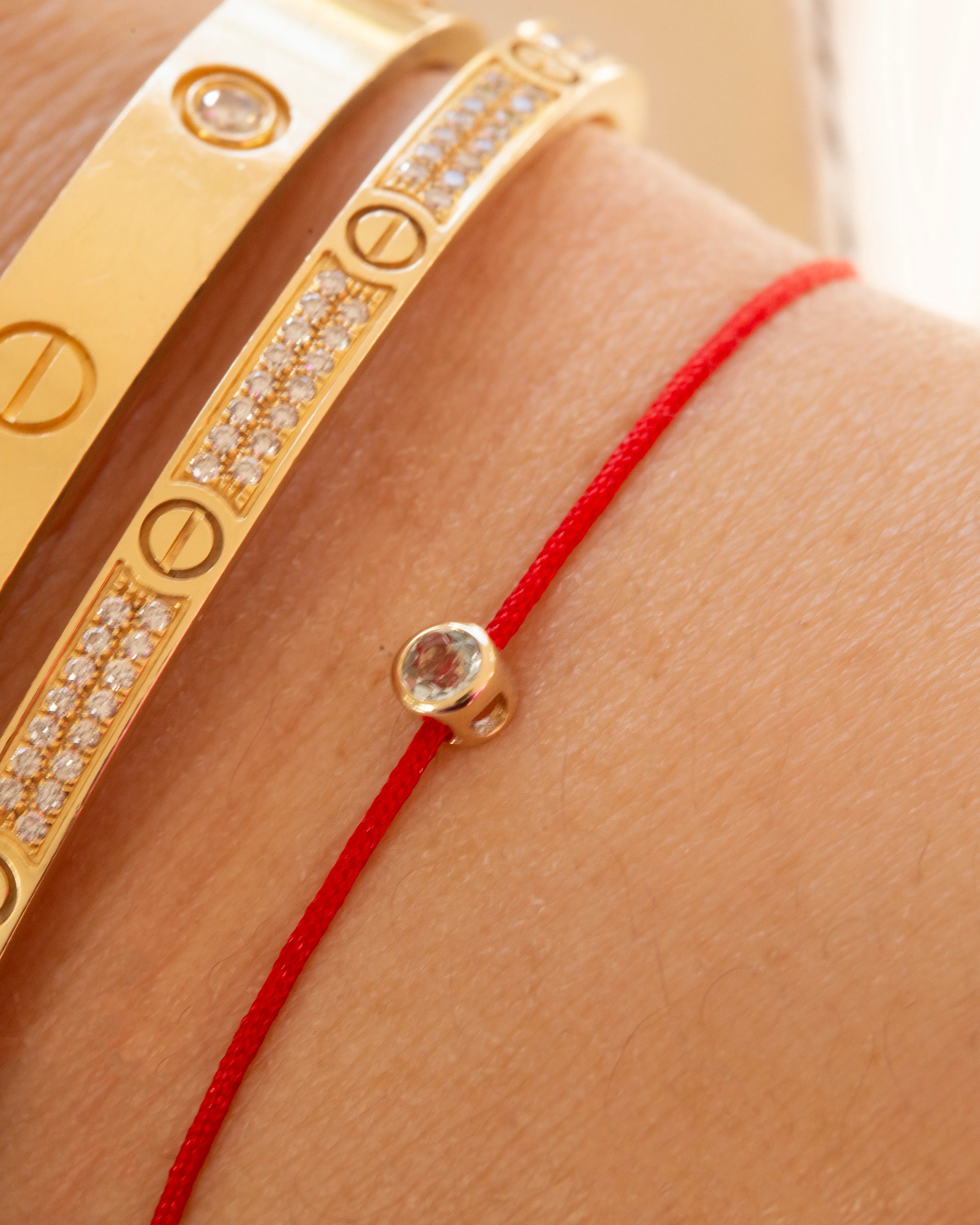 14k Gold Birthstone Charm RED String Thread Bracelet - Image 5