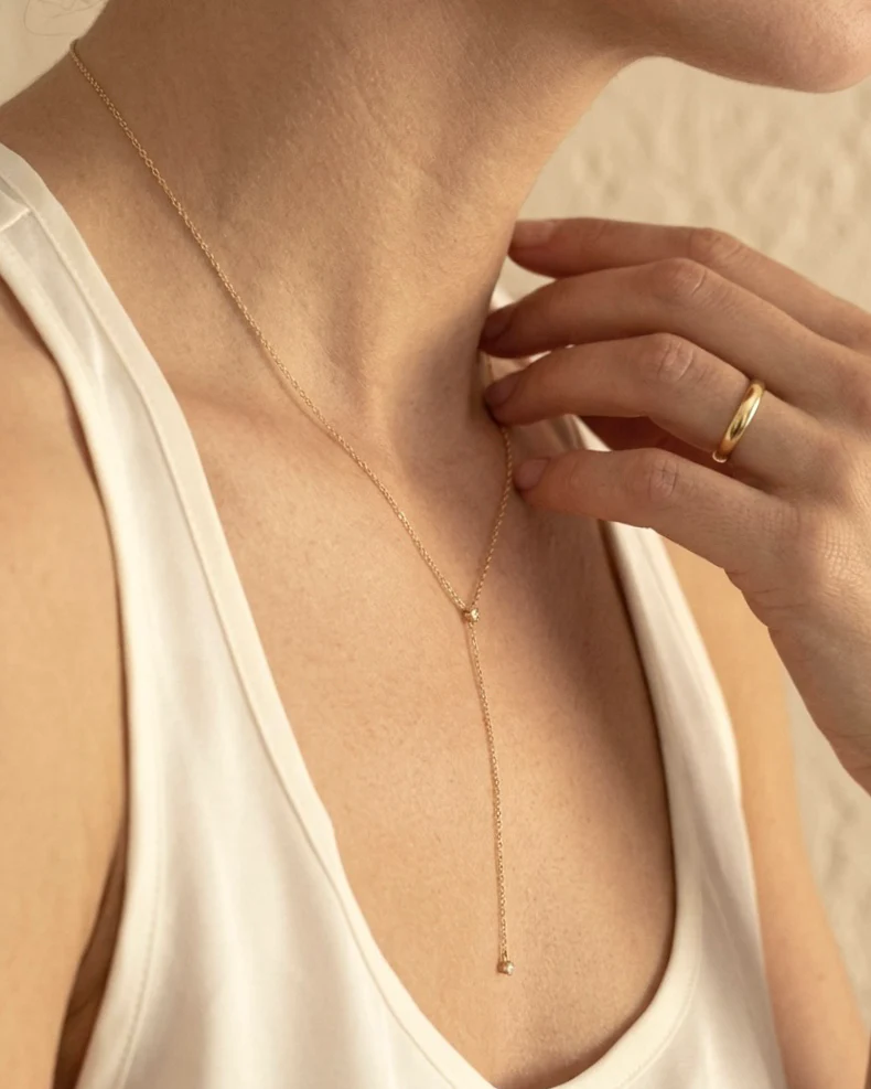 14k Gold Diamond Lariat Necklace / Y Lariat Necklace with Genuine Diamond - Image 4