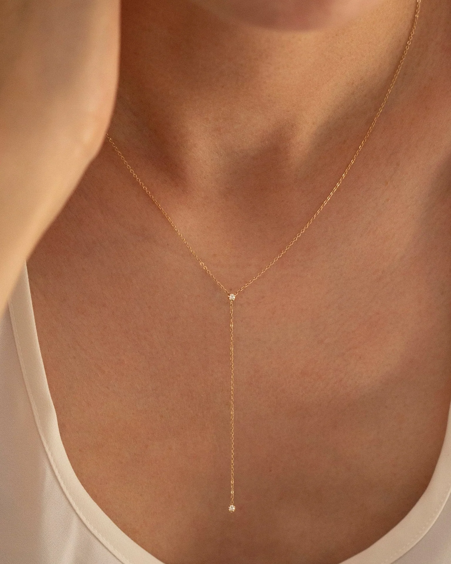 14k Gold Diamond Lariat Necklace / Y Lariat Necklace with Genuine Diamond - Image 6