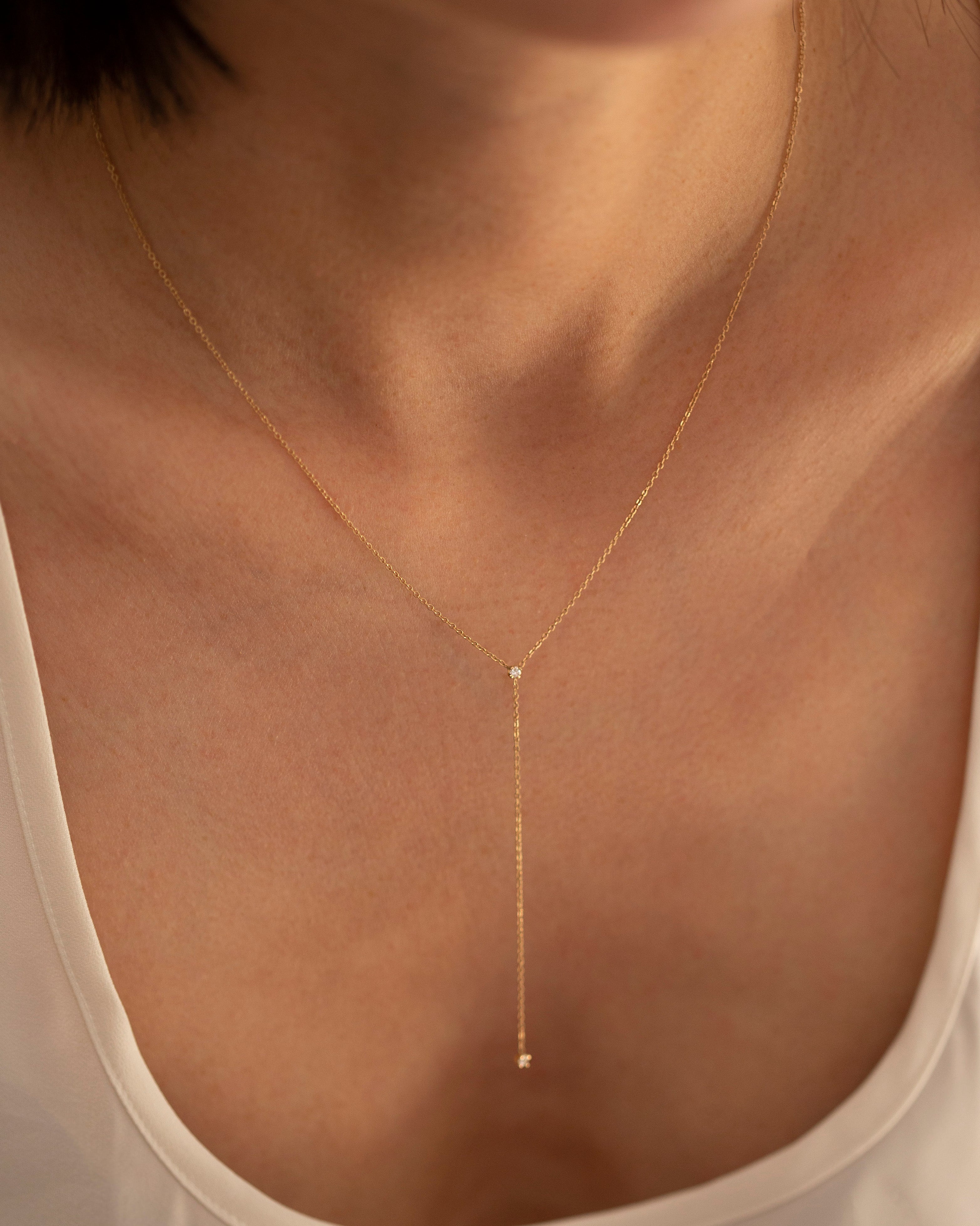 14k Gold Diamond Lariat Necklace / Y Lariat Necklace with Genuine Diamond - Image 7