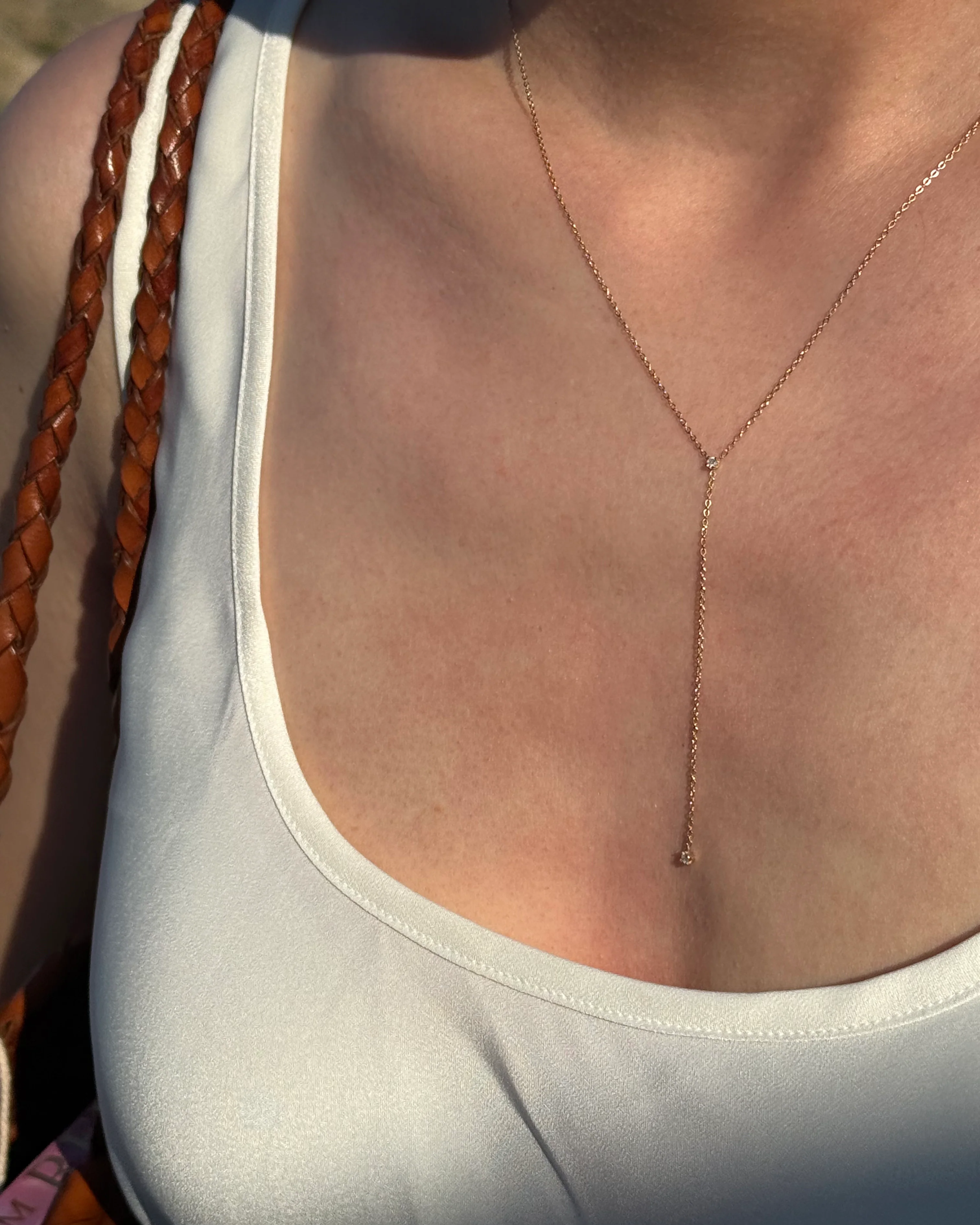 14k Gold Diamond Lariat Necklace / Y Lariat Necklace with Genuine Diamond - Image 8