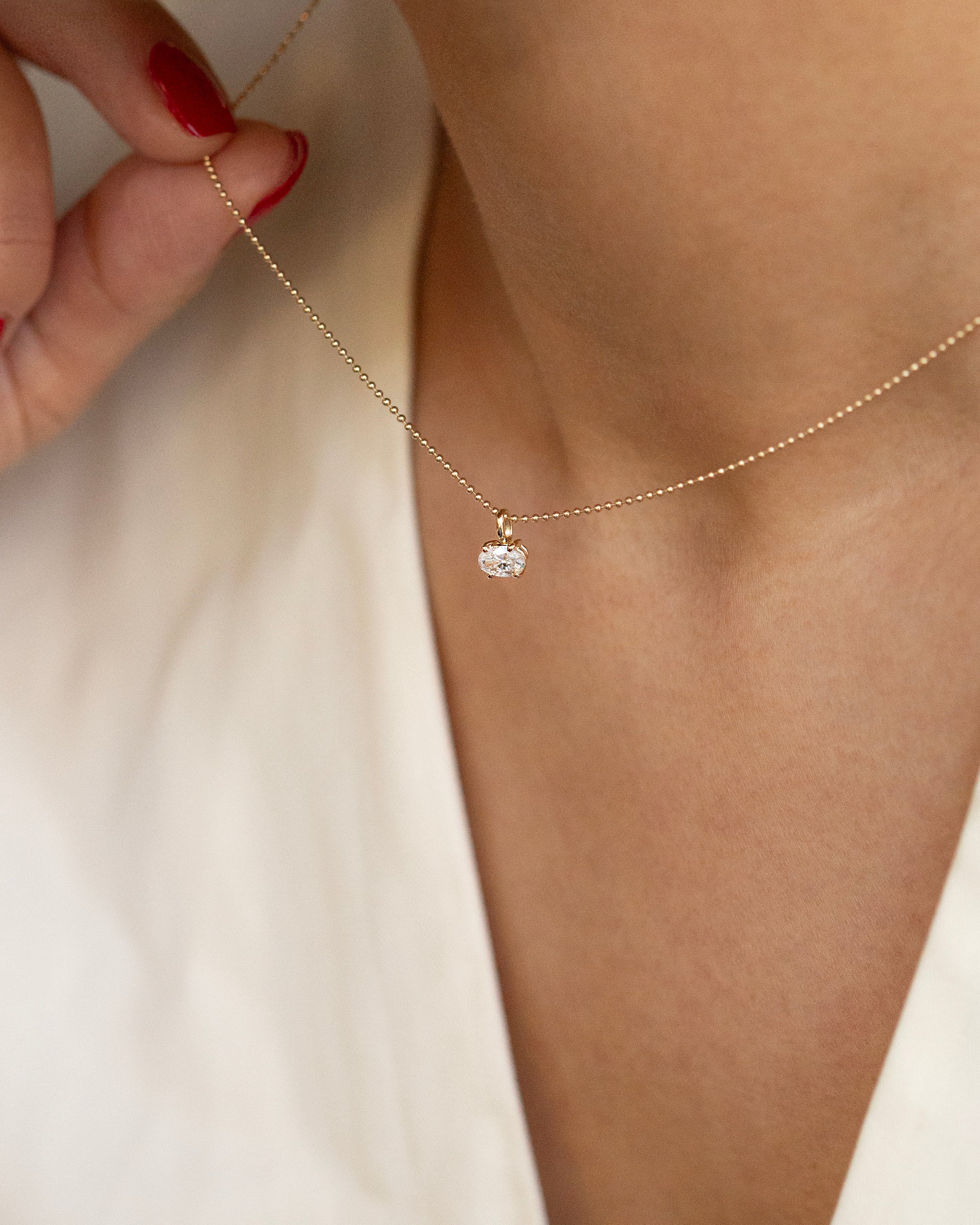 14K Gold East West Oval Lab Diamond Necklace