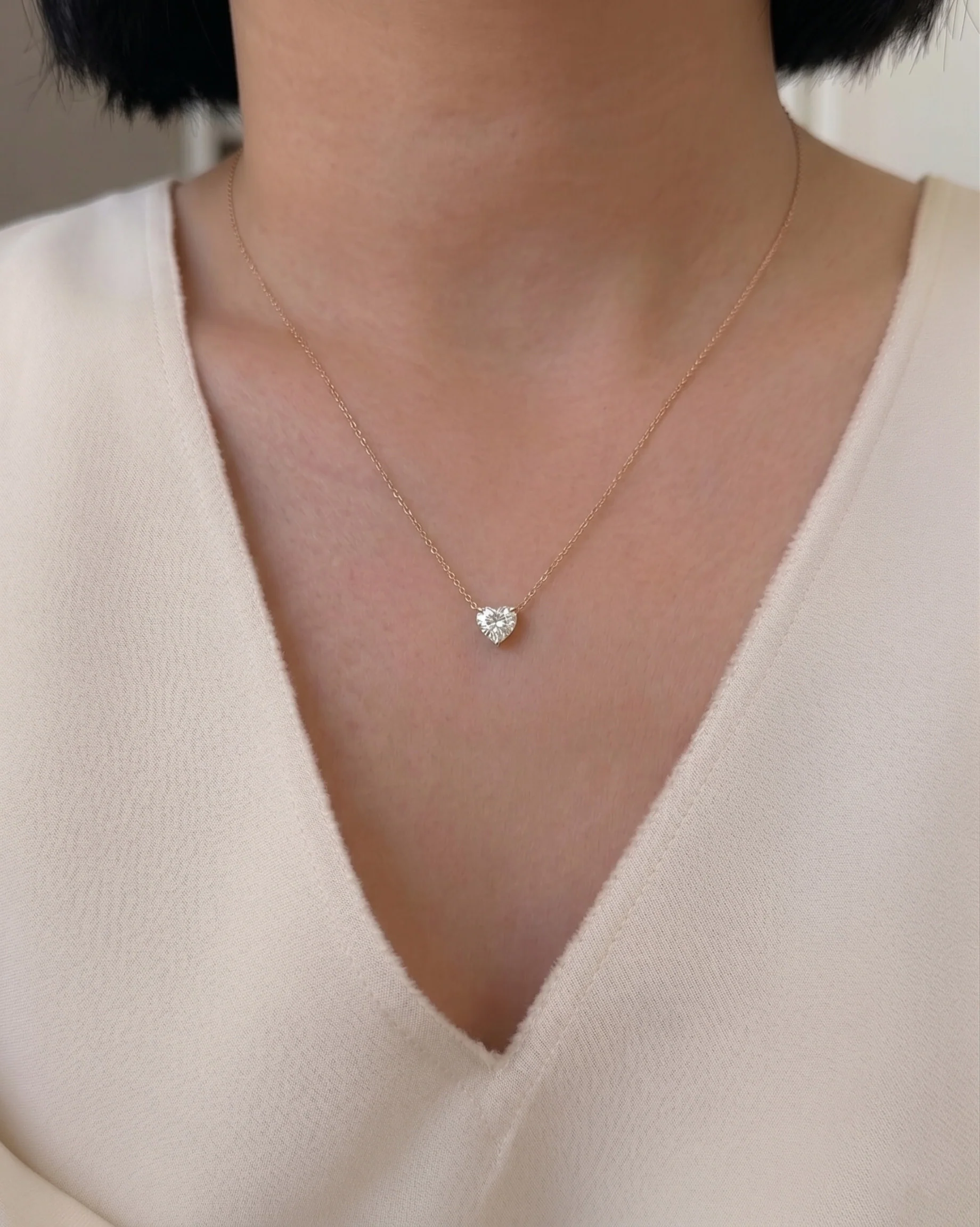 14k Gold Heart Lab Diamond Necklace • 0.5ct to 3ct Heart Solitaire • IGI Certified Sustainable Diamond • Dainty Everyday Luxe - Image 3