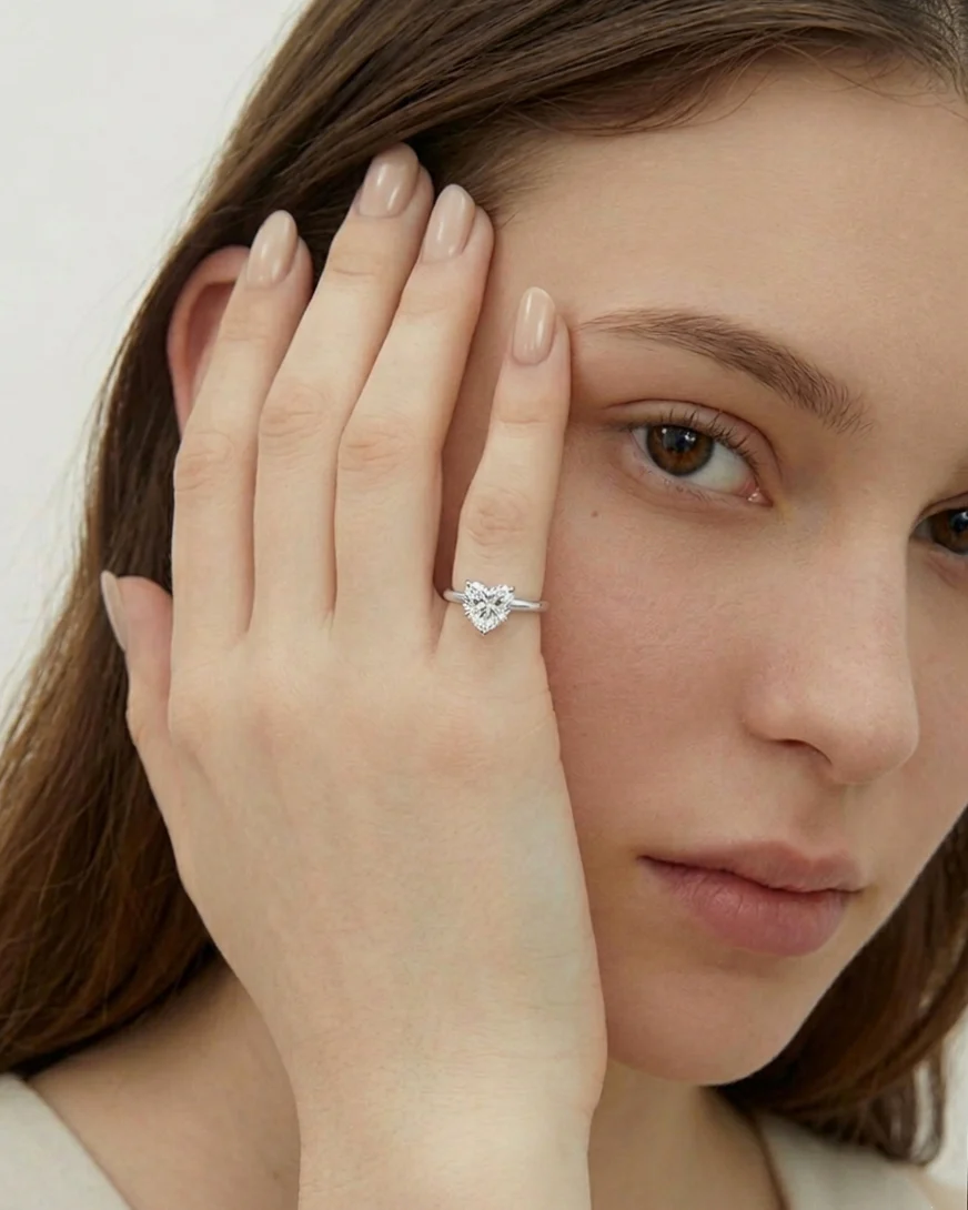 14K Gold Heart Lab Diamond Pinky Ring | Heart Diamond Engagement Ring