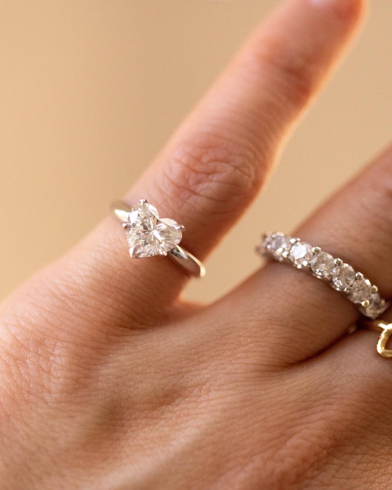14K Gold Heart Lab Diamond Pinky Ring | Heart Diamond Engagement Ring - Image 10