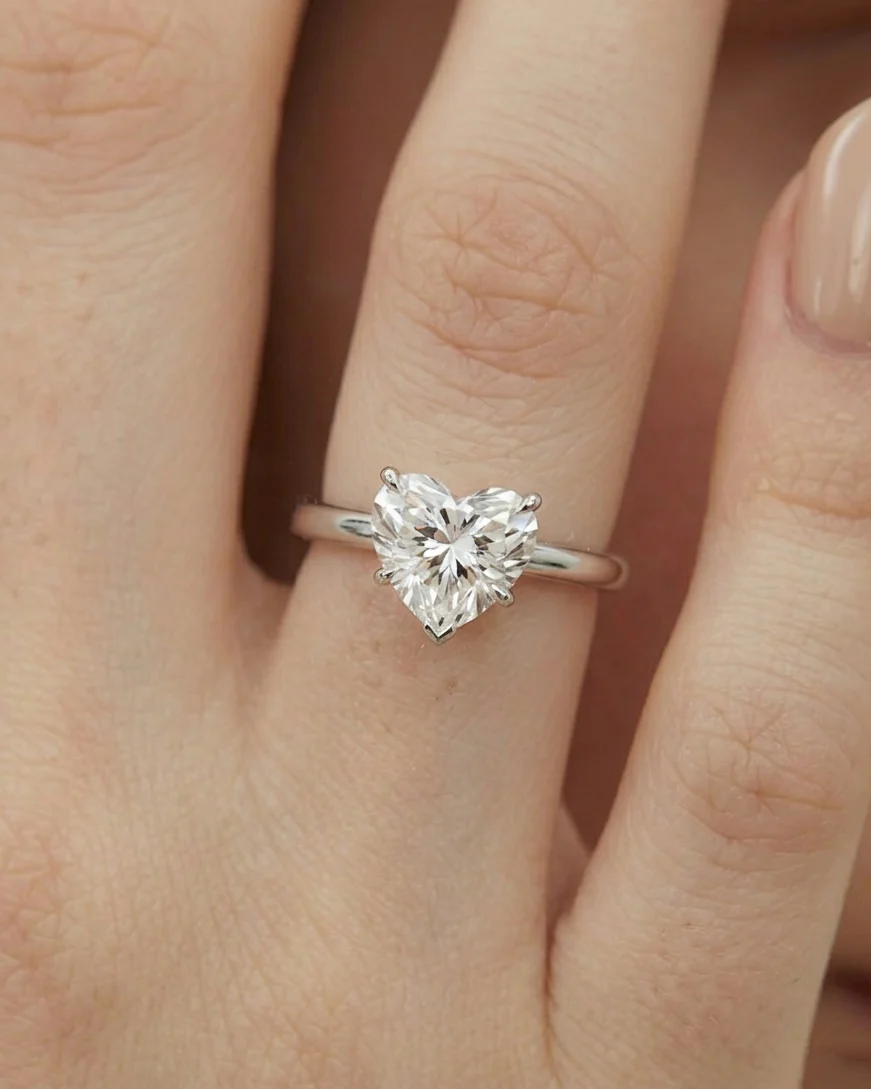 14K Gold Heart Lab Diamond Pinky Ring | Heart Diamond Engagement Ring - Image 2