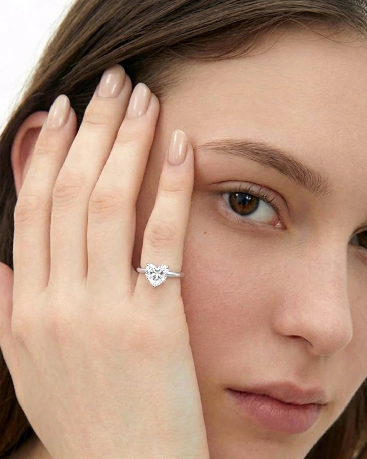 14K Gold Heart Lab Diamond Pinky Ring | Heart Diamond Engagement Ring - Image 5