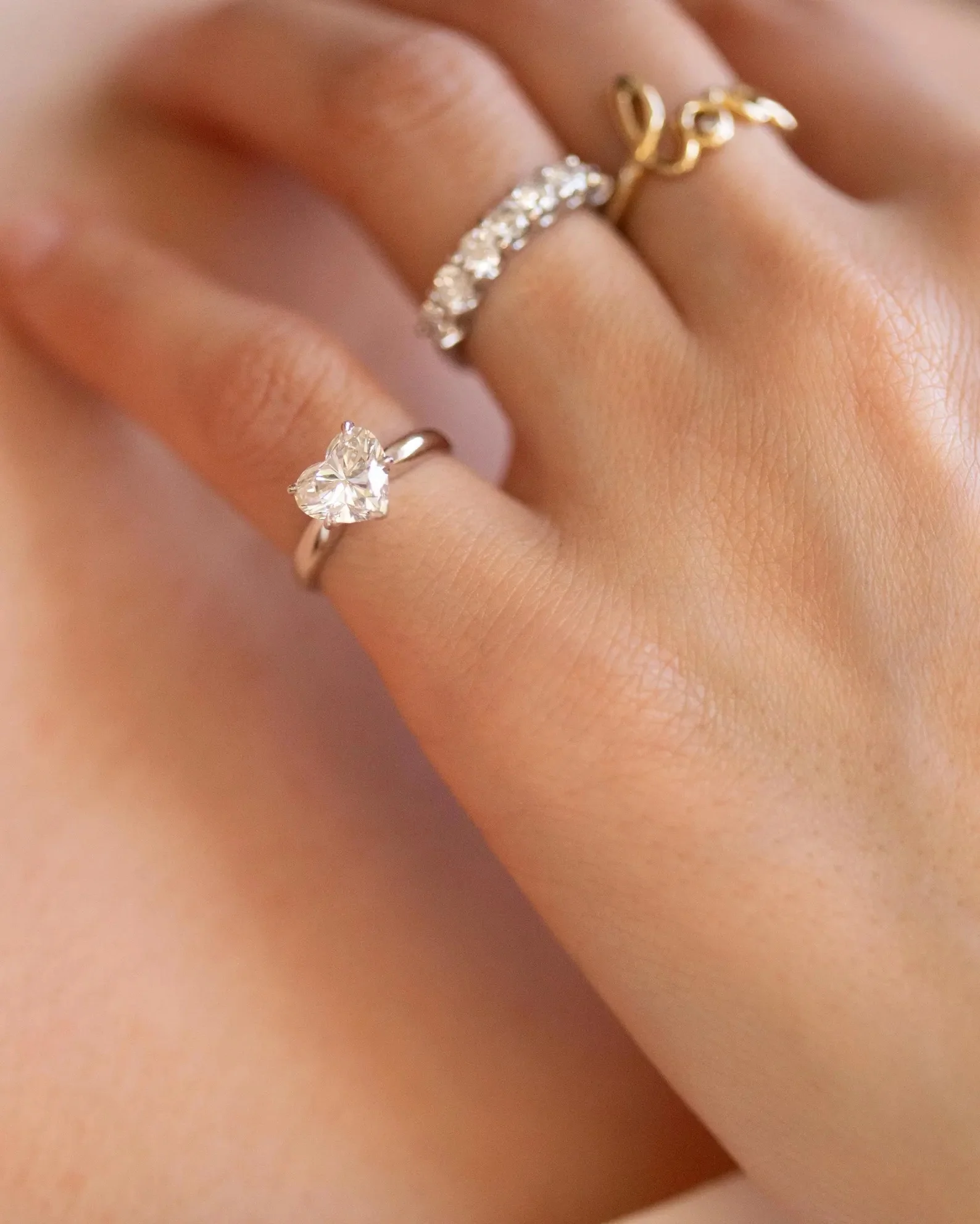 14K Gold Heart Lab Diamond Pinky Ring | Heart Diamond Engagement Ring - Image 9