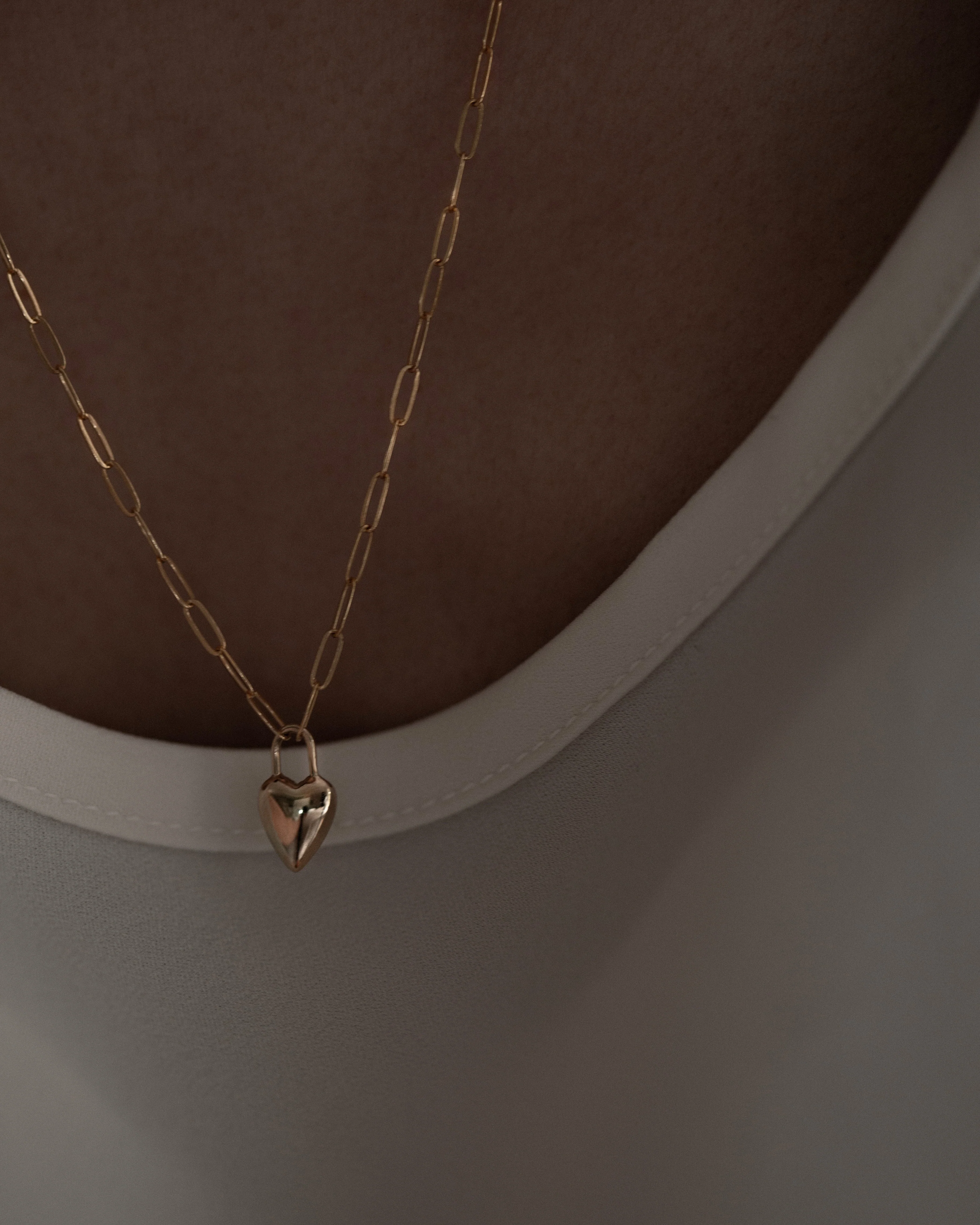 14k Gold Heart Necklace on Dainty Paperclip Chain