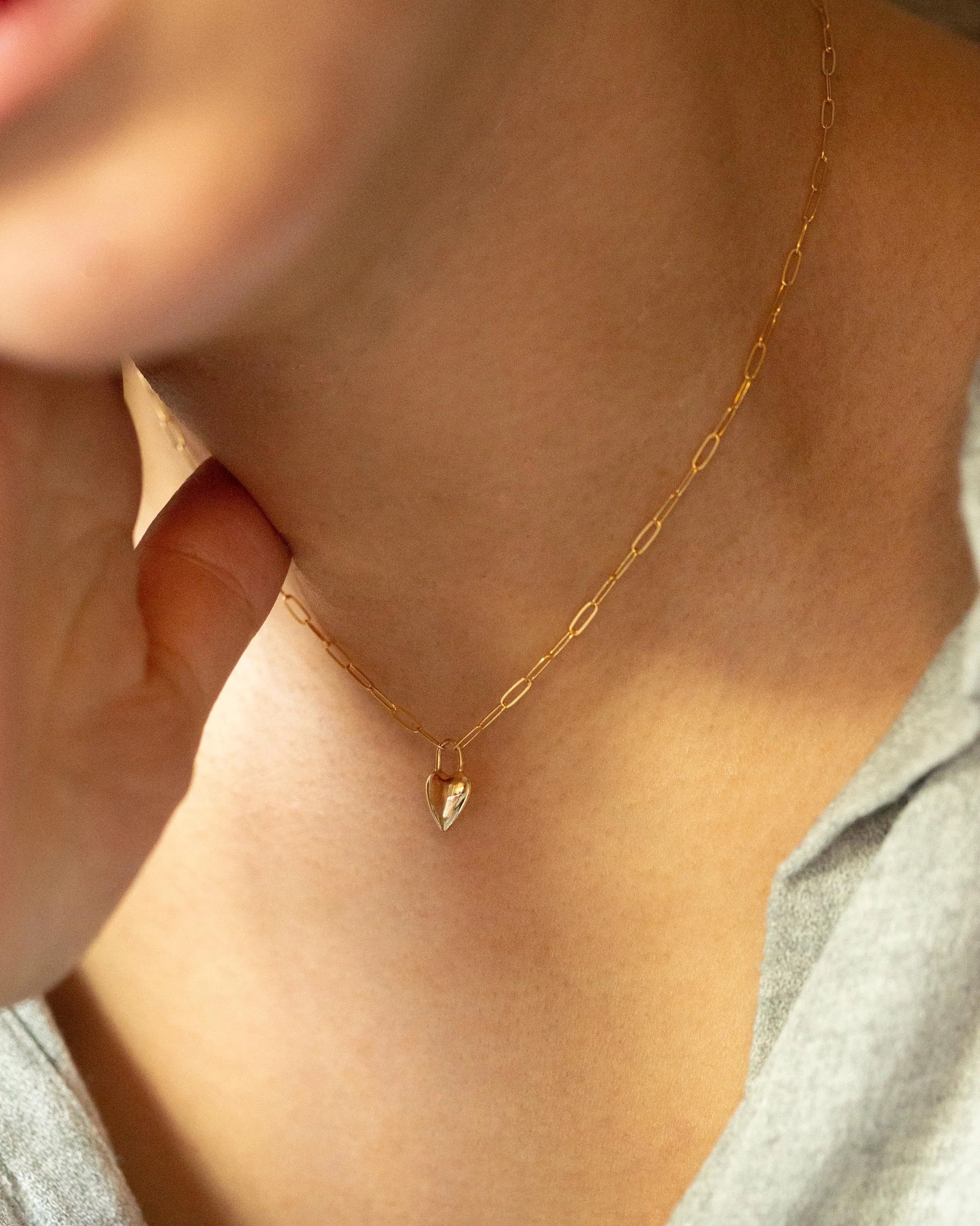 14k Gold Heart Necklace on Dainty Paperclip Chain - Image 4