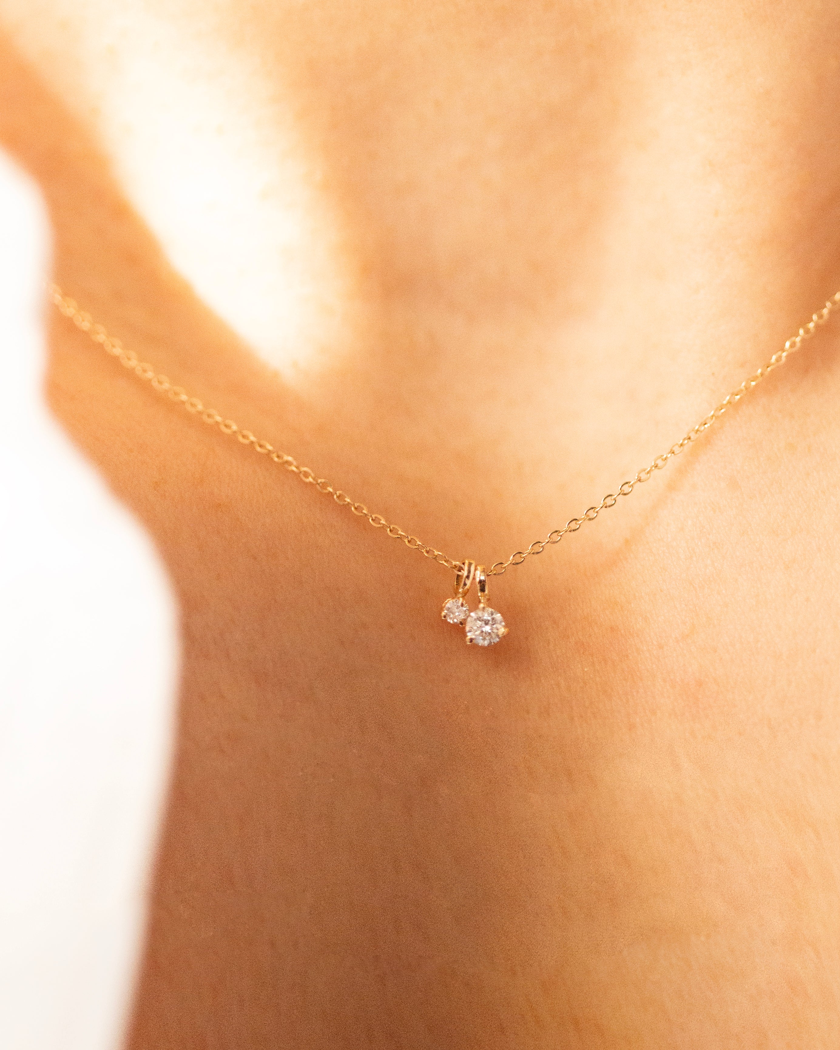 14K Gold Lab Diamond Necklace D-E VS | 2mm 3mm 4mm Solitaire Pendant| Mommy and Me Two Stone Option Pendant Style