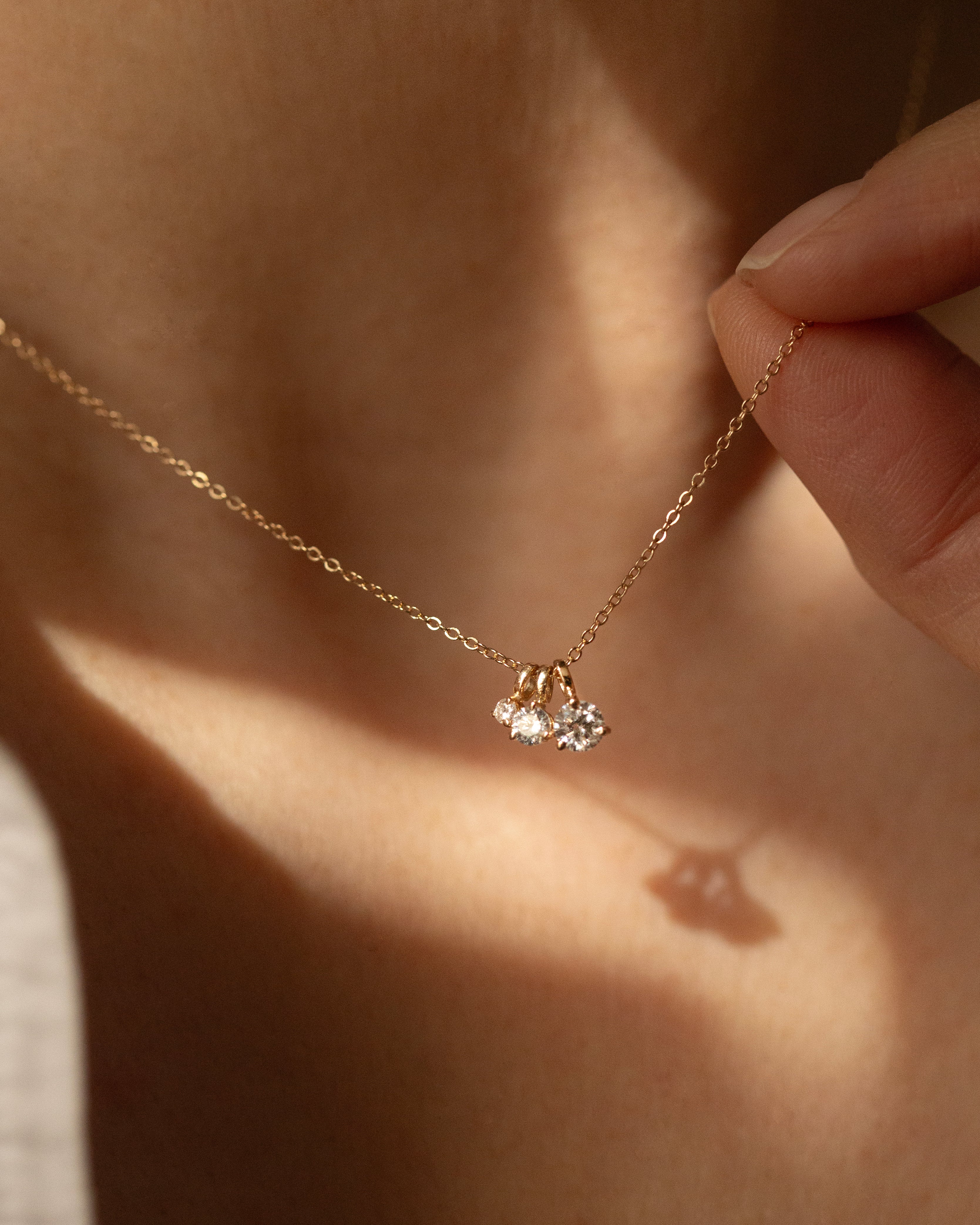 14K Gold Lab Diamond Necklace D-E VS | 2mm 3mm 4mm Solitaire Pendant| Mommy and Me Two Stone Option Pendant Style - Image 5