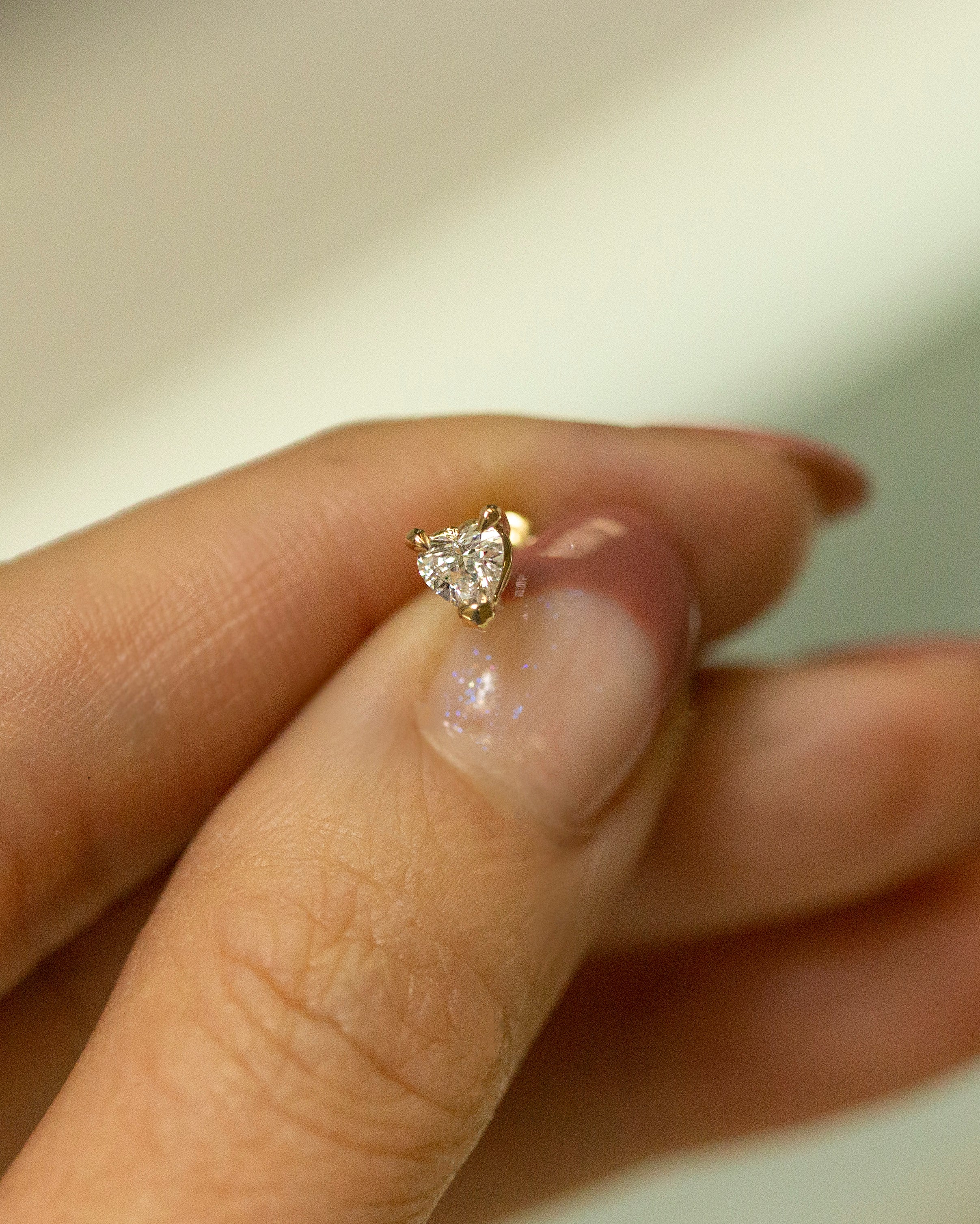 14k Gold Lab Heart Diamond Labret Earring