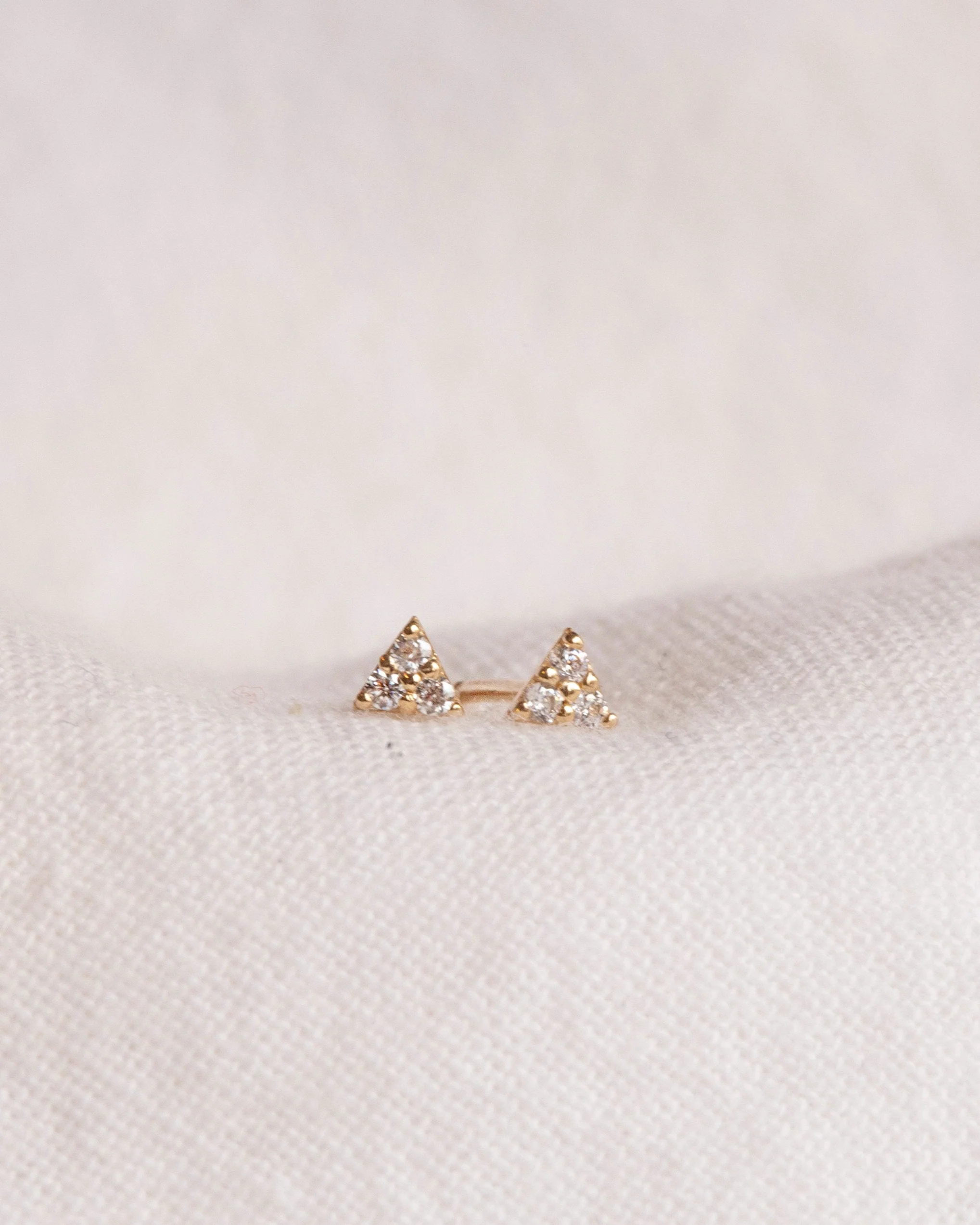 14k Gold Mini CZ Triangle Earrings