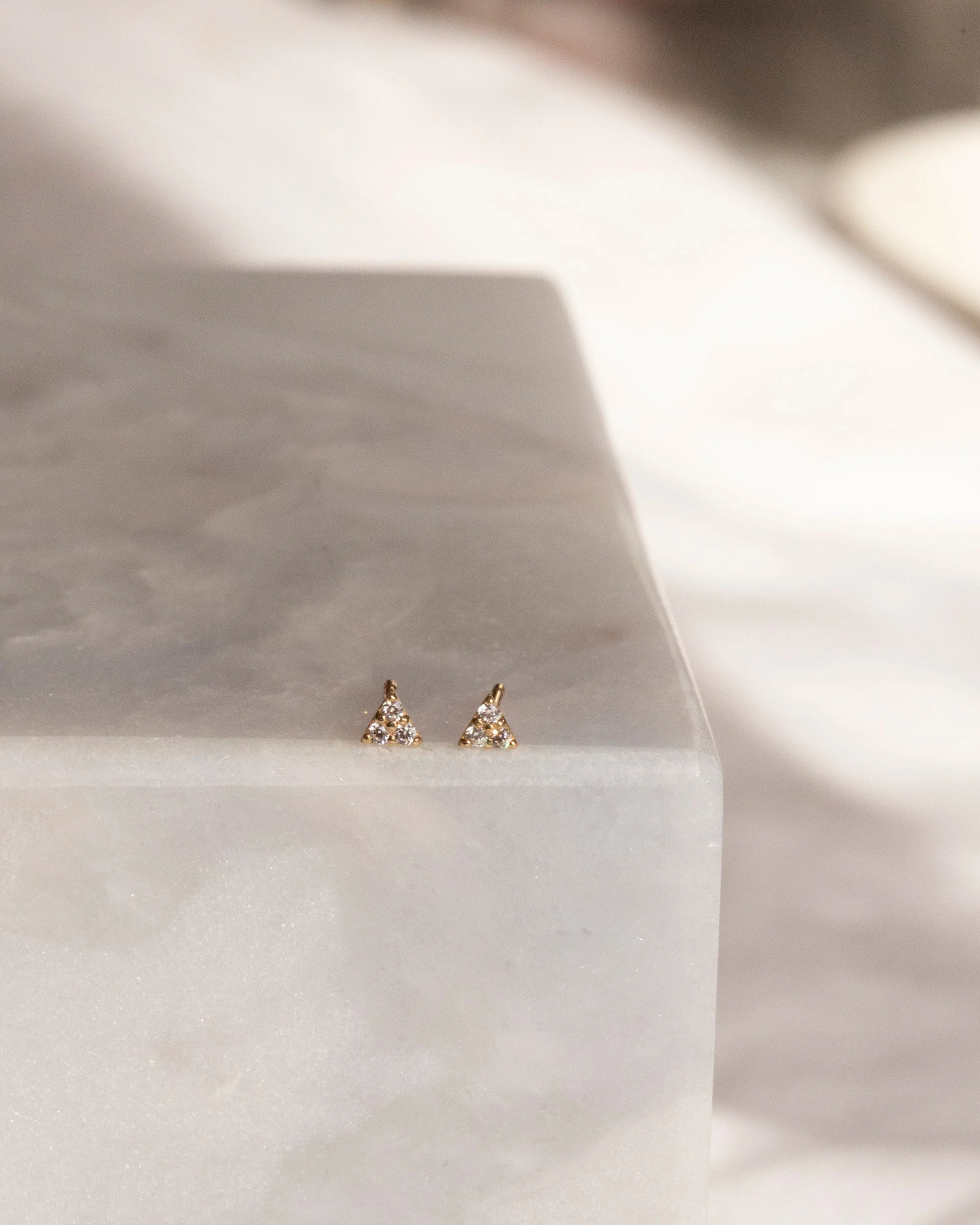 14k Gold Mini CZ Triangle Earrings - Image 4