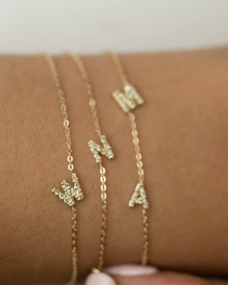 14k Gold Mini Diamond Initial Bracelet - Image 5