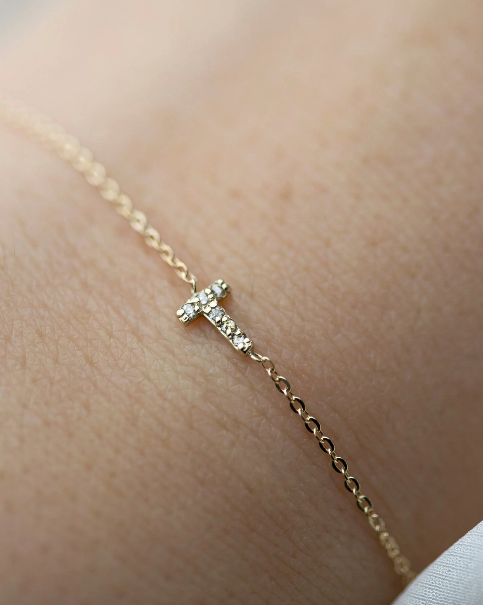 14k Gold Mini Diamond Initial Bracelet - Image 7