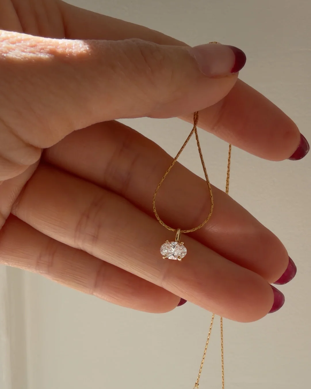 14K Gold Oval Lab Diamond Necklace, Dainty Snake Chain, Minimalist Fine Jewelry Gift - Image 2