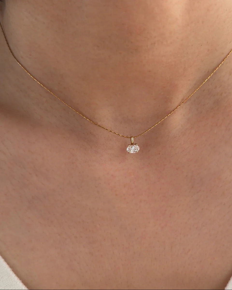 14K Gold Oval Lab Diamond Necklace, Dainty Snake Chain, Minimalist Fine Jewelry Gift - Image 5