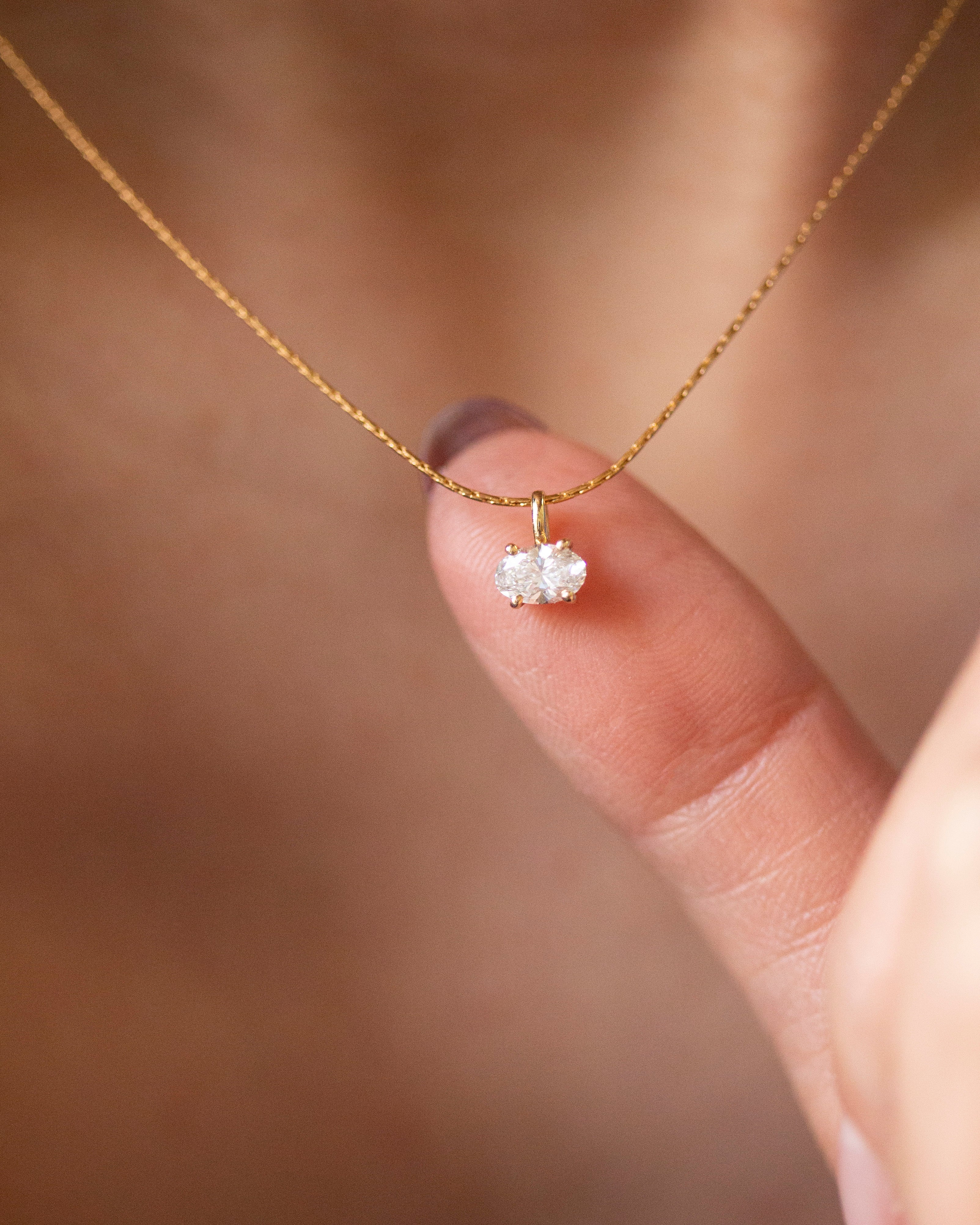 14K Gold Oval Lab Diamond Necklace, Dainty Snake Chain, Minimalist Fine Jewelry Gift - Image 6