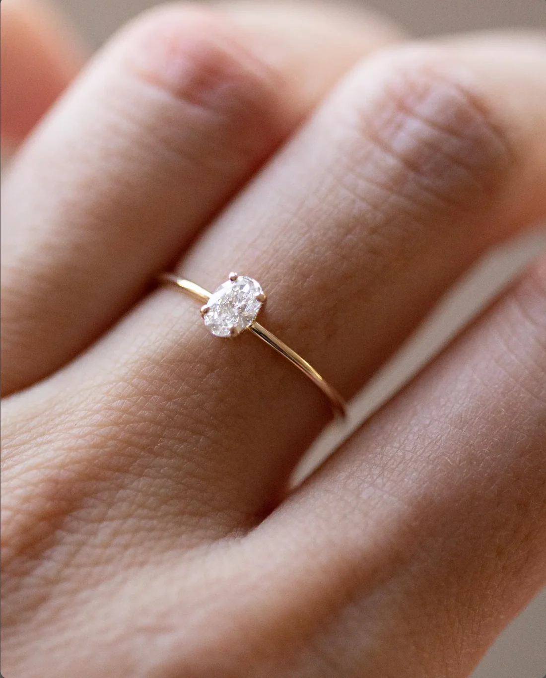 14K Gold Oval Lab Diamond Ring | VVS-VS D-F color | Minimalist engagement promise ring