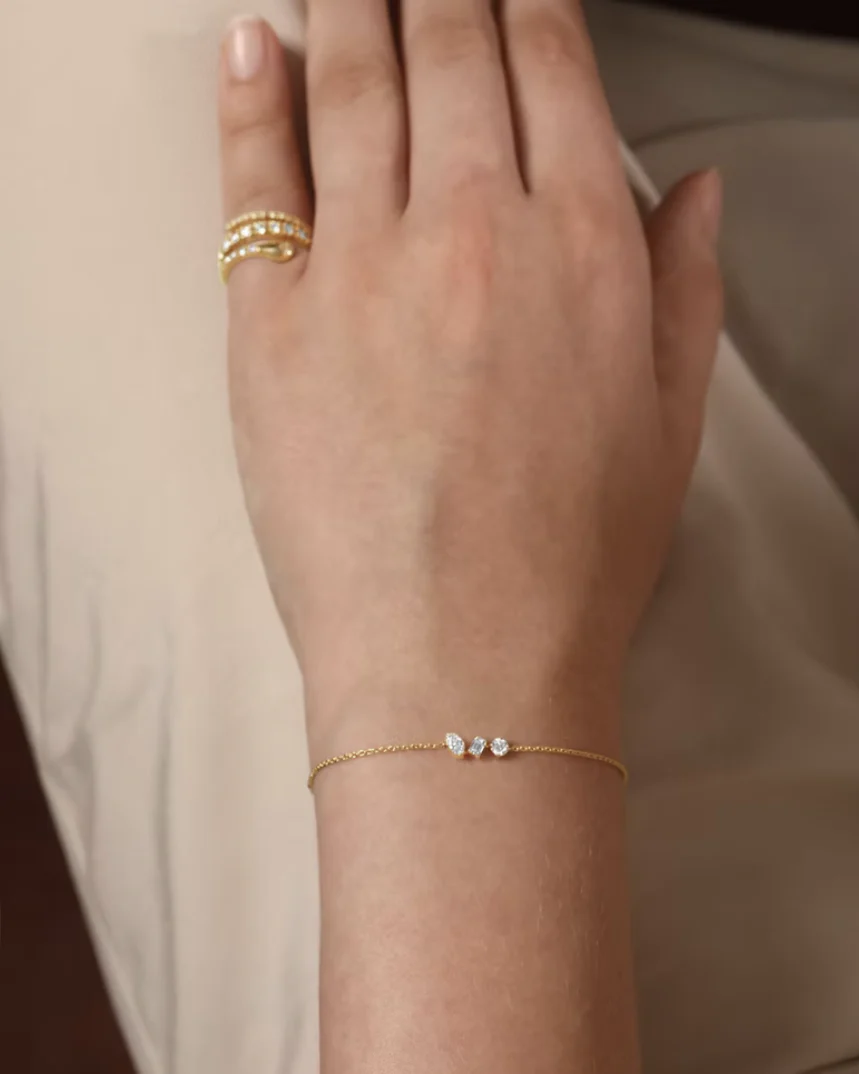 14K Gold Round, Emerald & Marquise Cut Emerald Trio Bracelet - Image 2