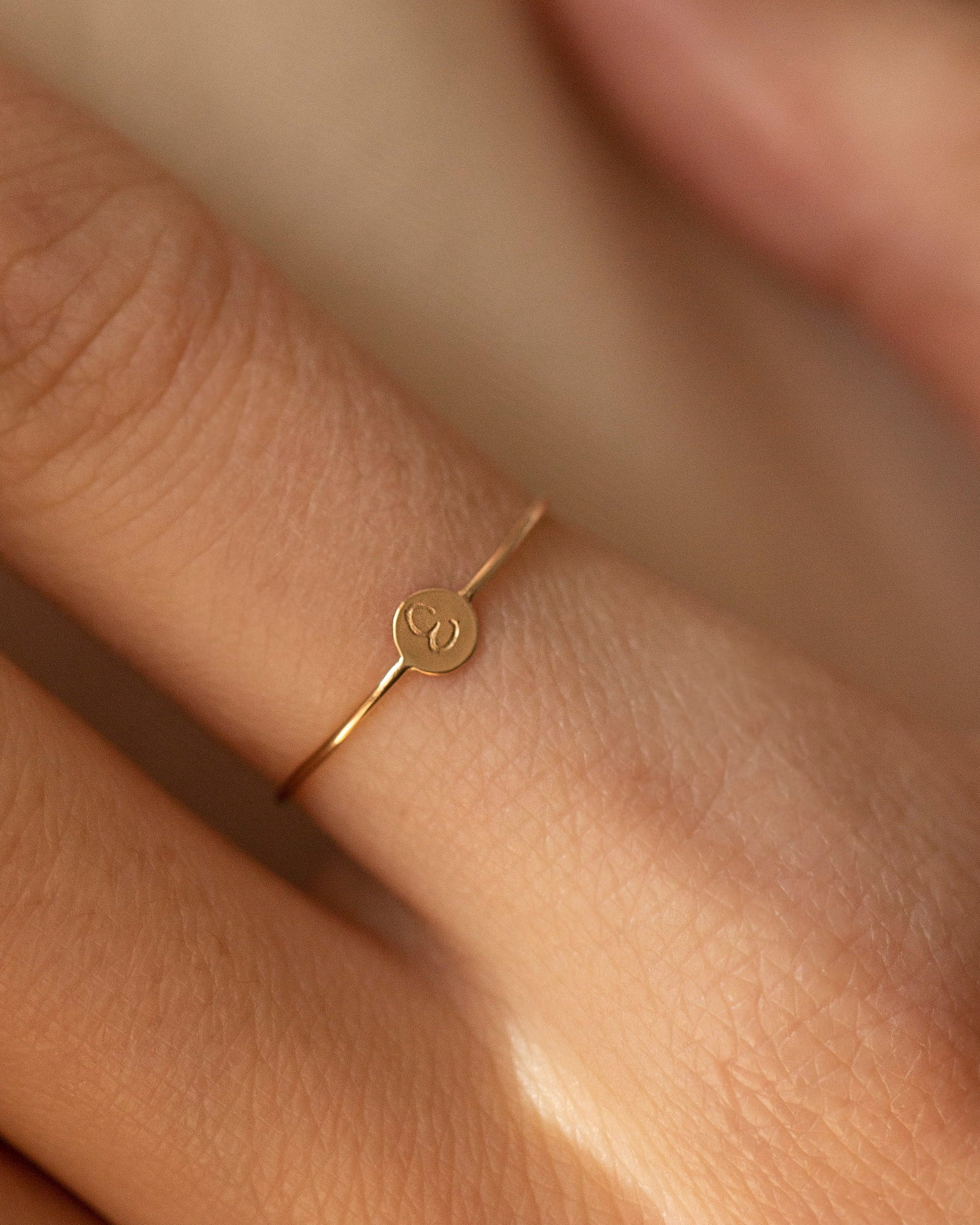 14k Gold Small Initial Monogram Ring