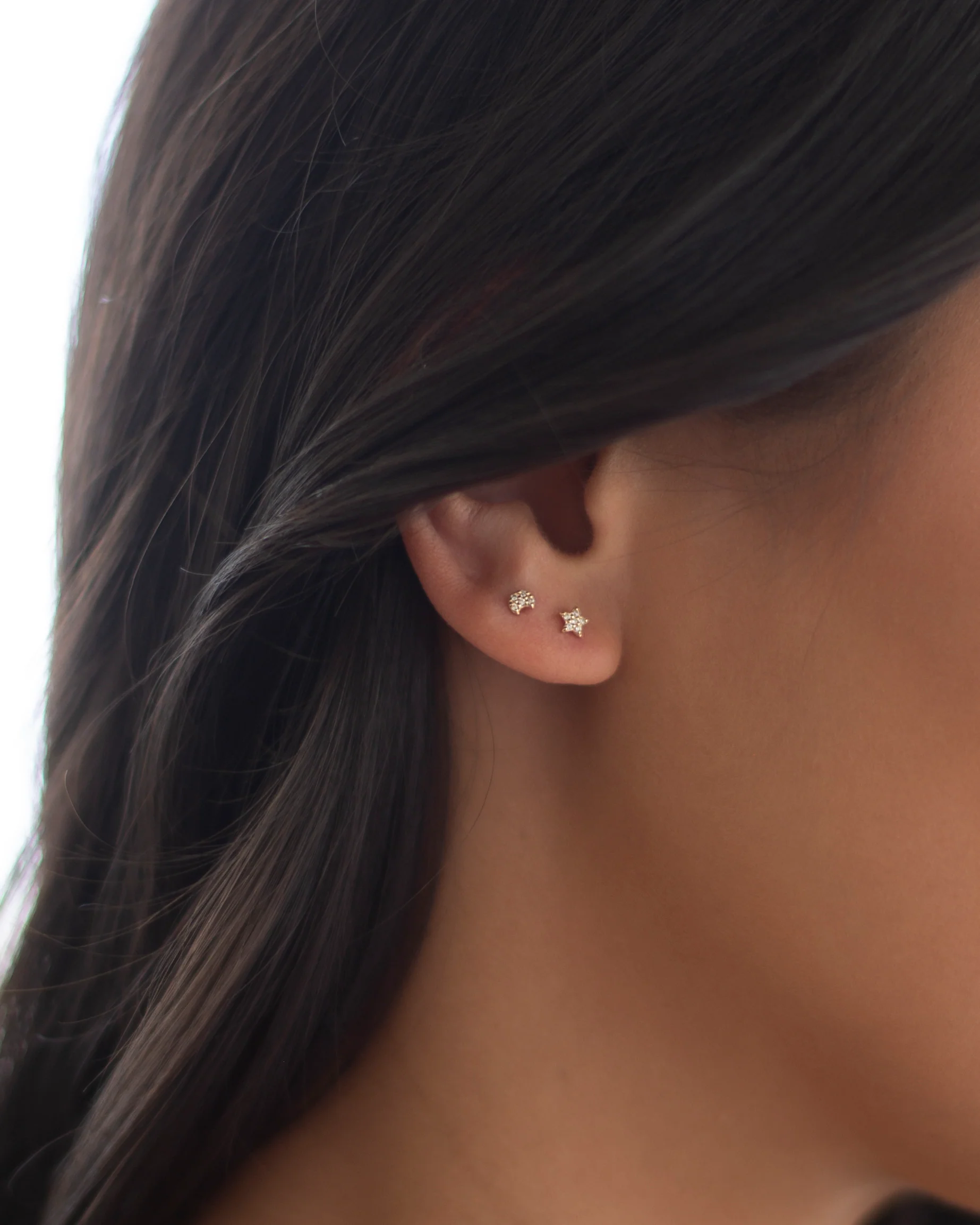 14k Mini diamond crescent moon stud - Image 2