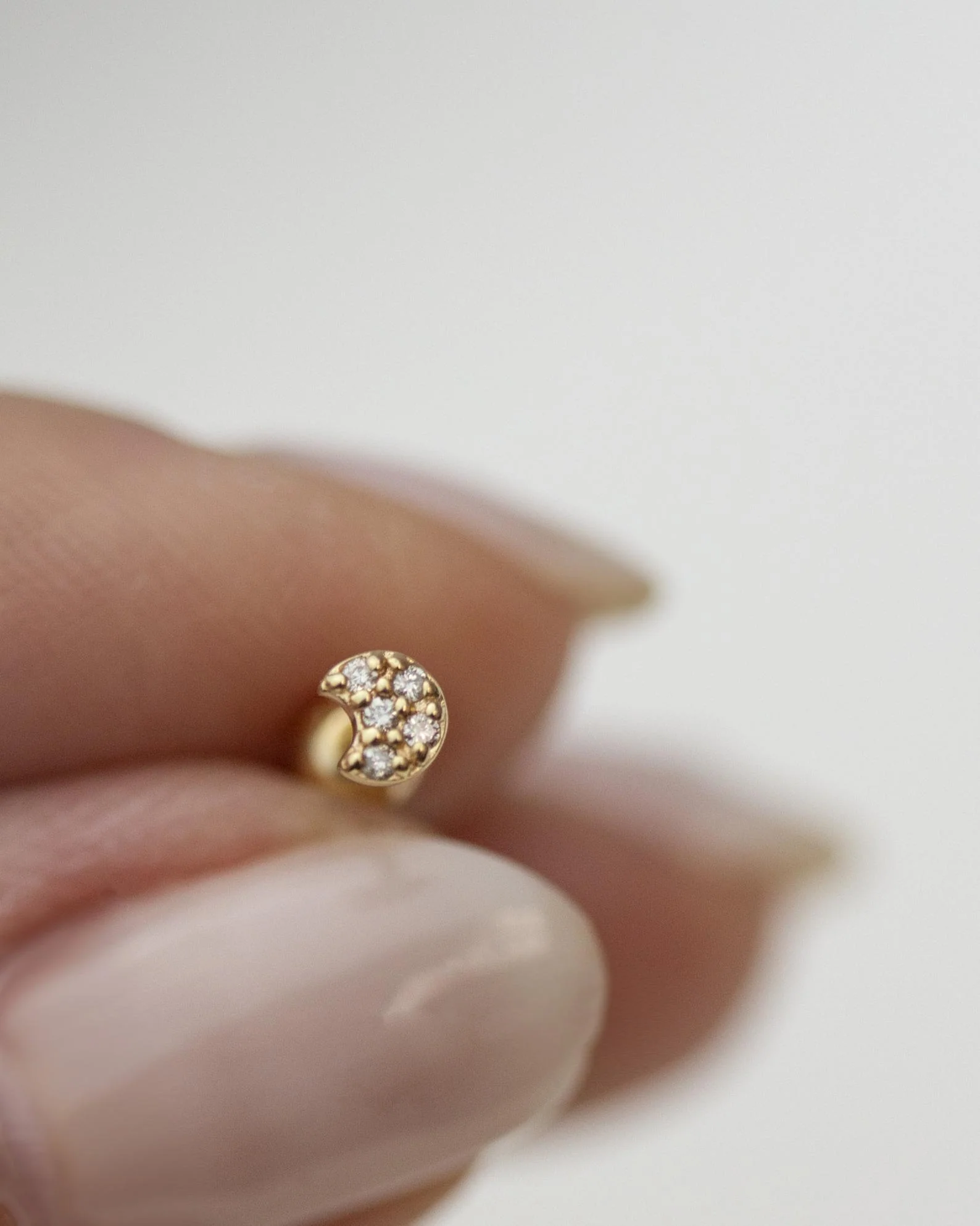 14k Mini diamond crescent moon stud - Image 3