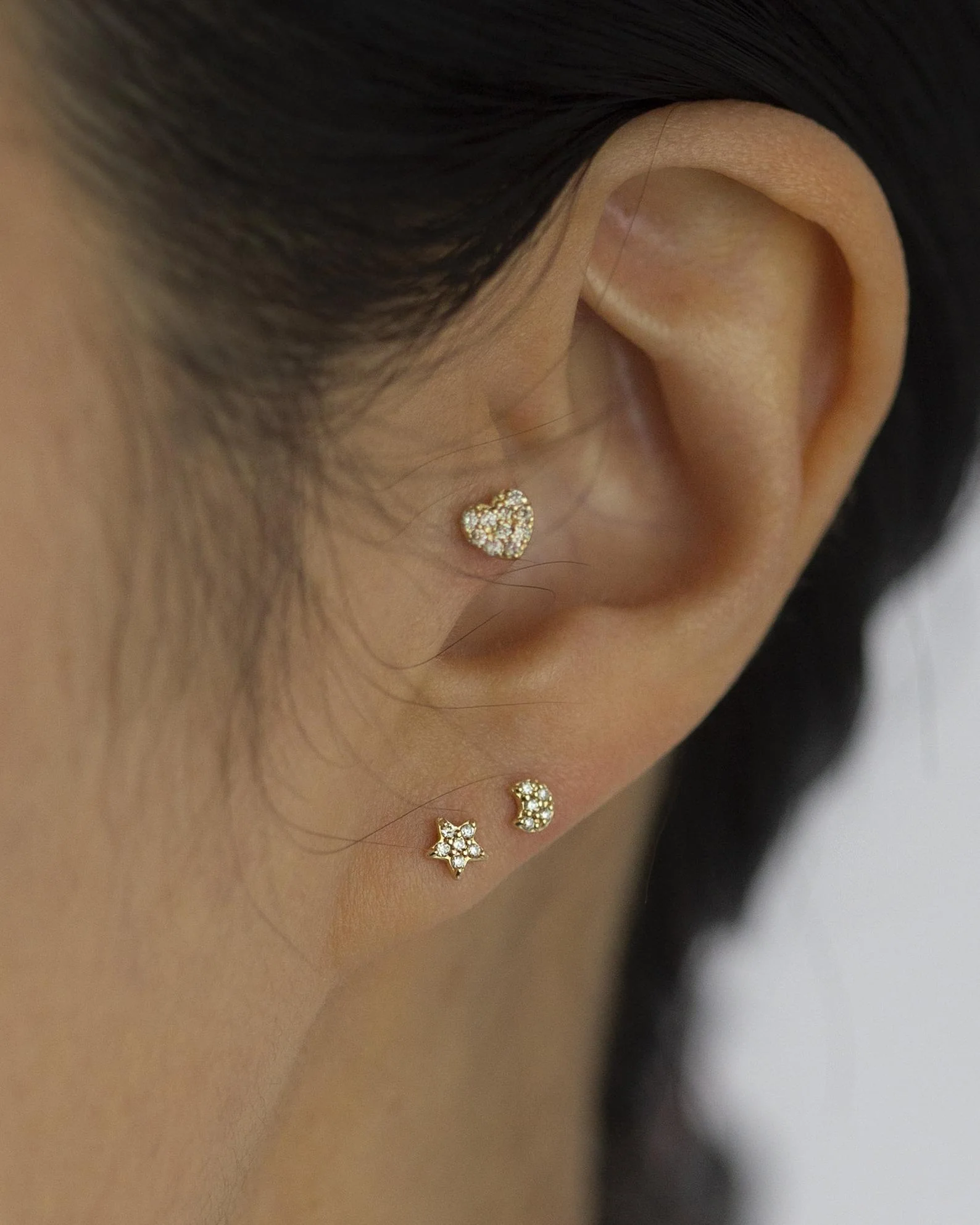 14k Mini diamond crescent moon stud - Image 4