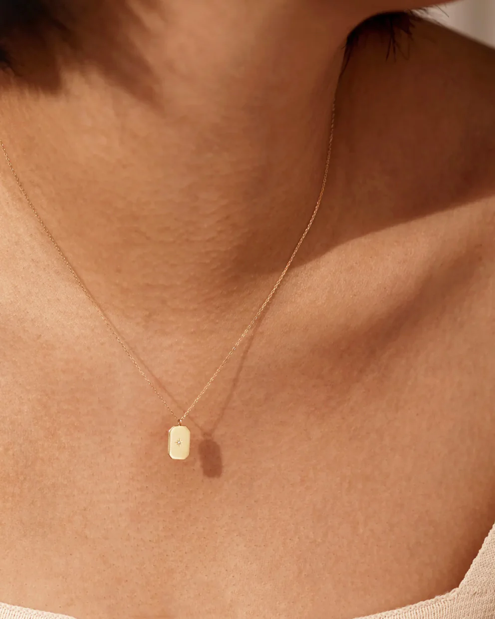 14k Mini Diamond Tag Necklace - Image 2