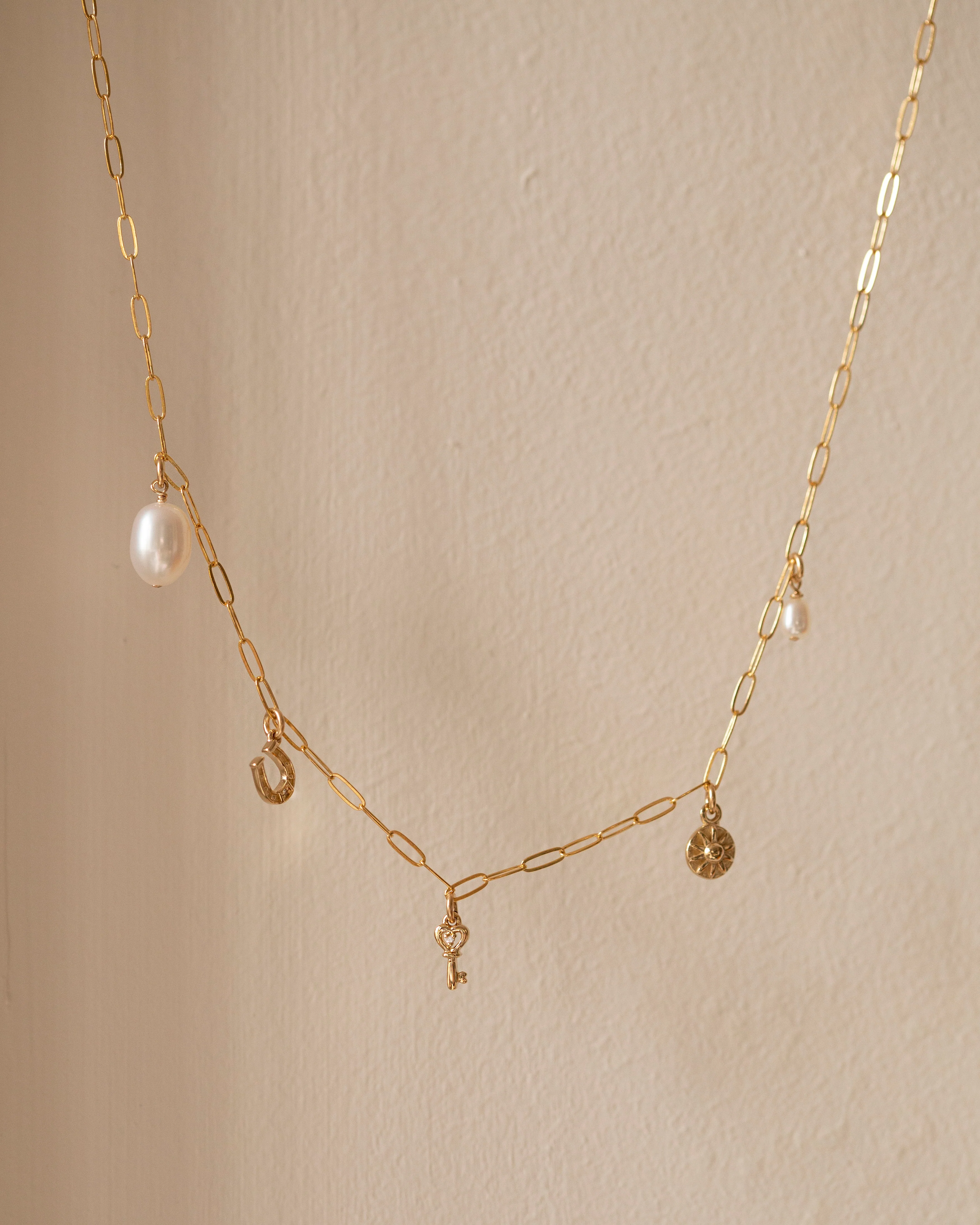 14k Solid gold Mini Charm Necklace on Dainty Paper Clip Chain / Charm Necklace - Image 2