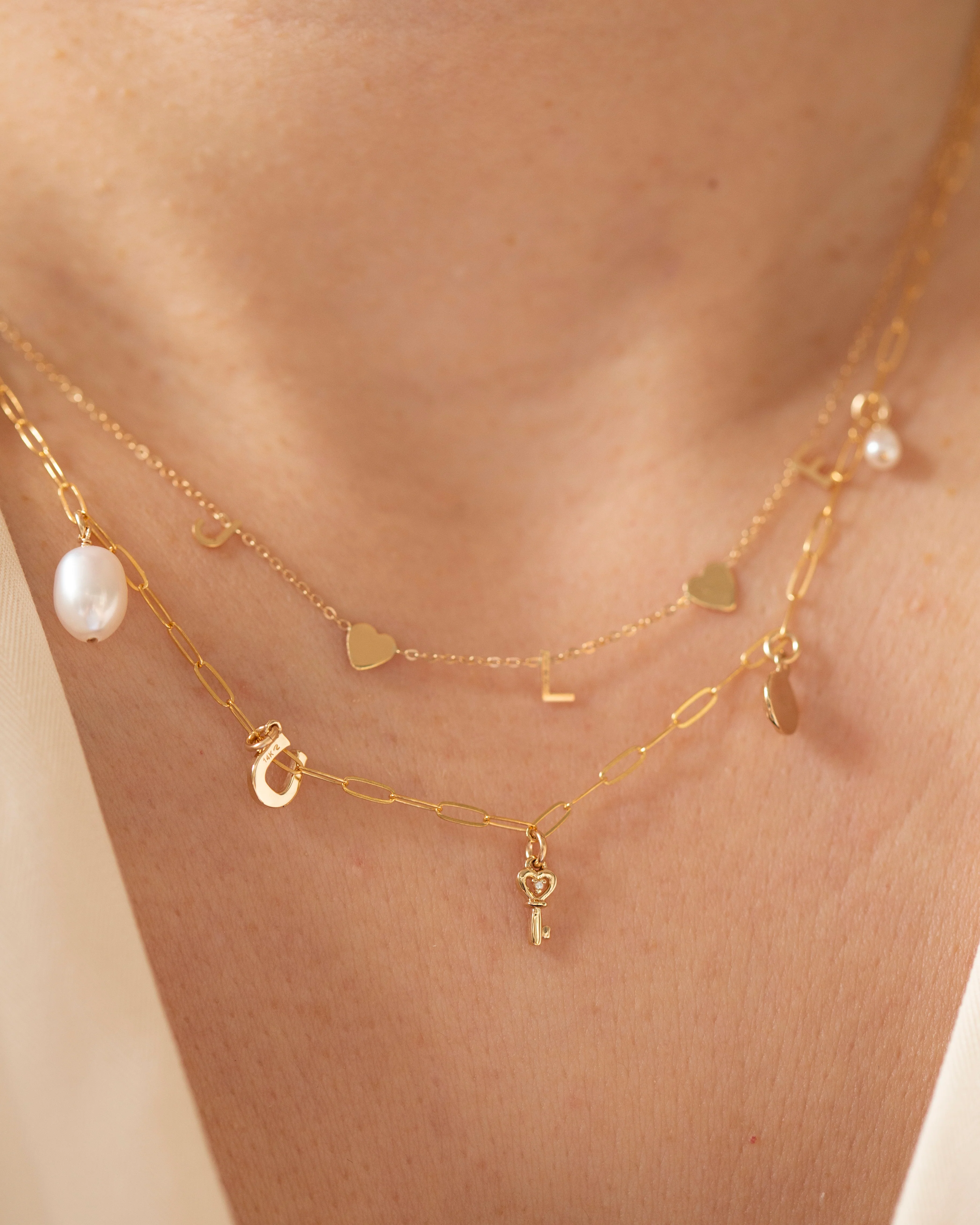 14k Solid gold Mini Charm Necklace on Dainty Paper Clip Chain / Charm Necklace - Image 4
