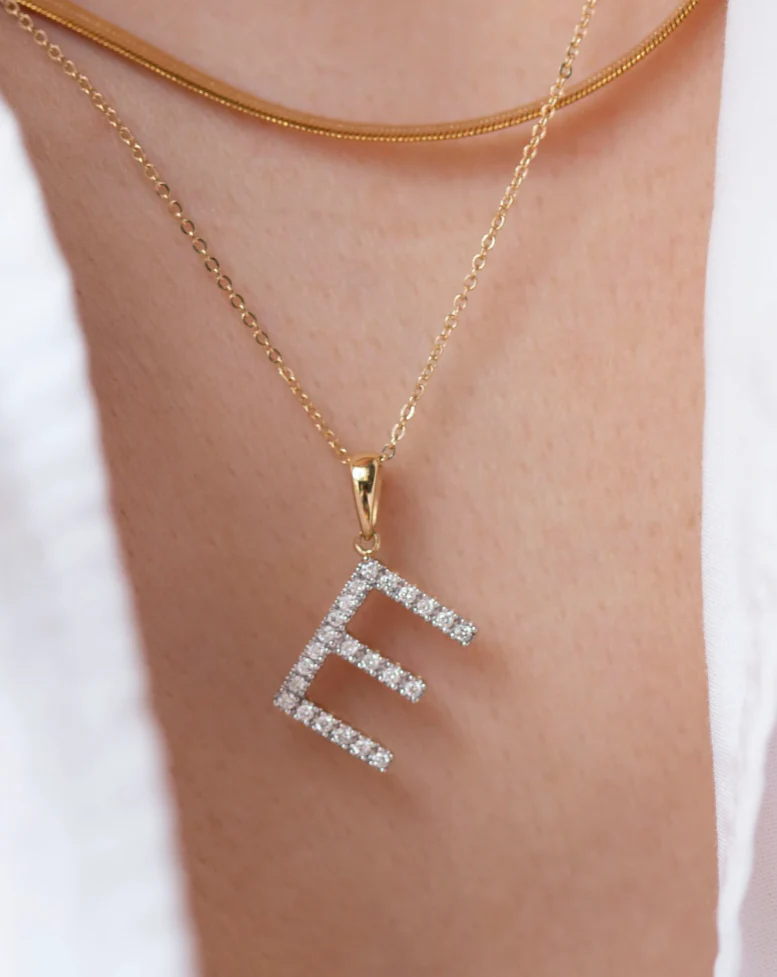 14K Solid Gold Real Diamond Initial Necklace Medium - Image 2