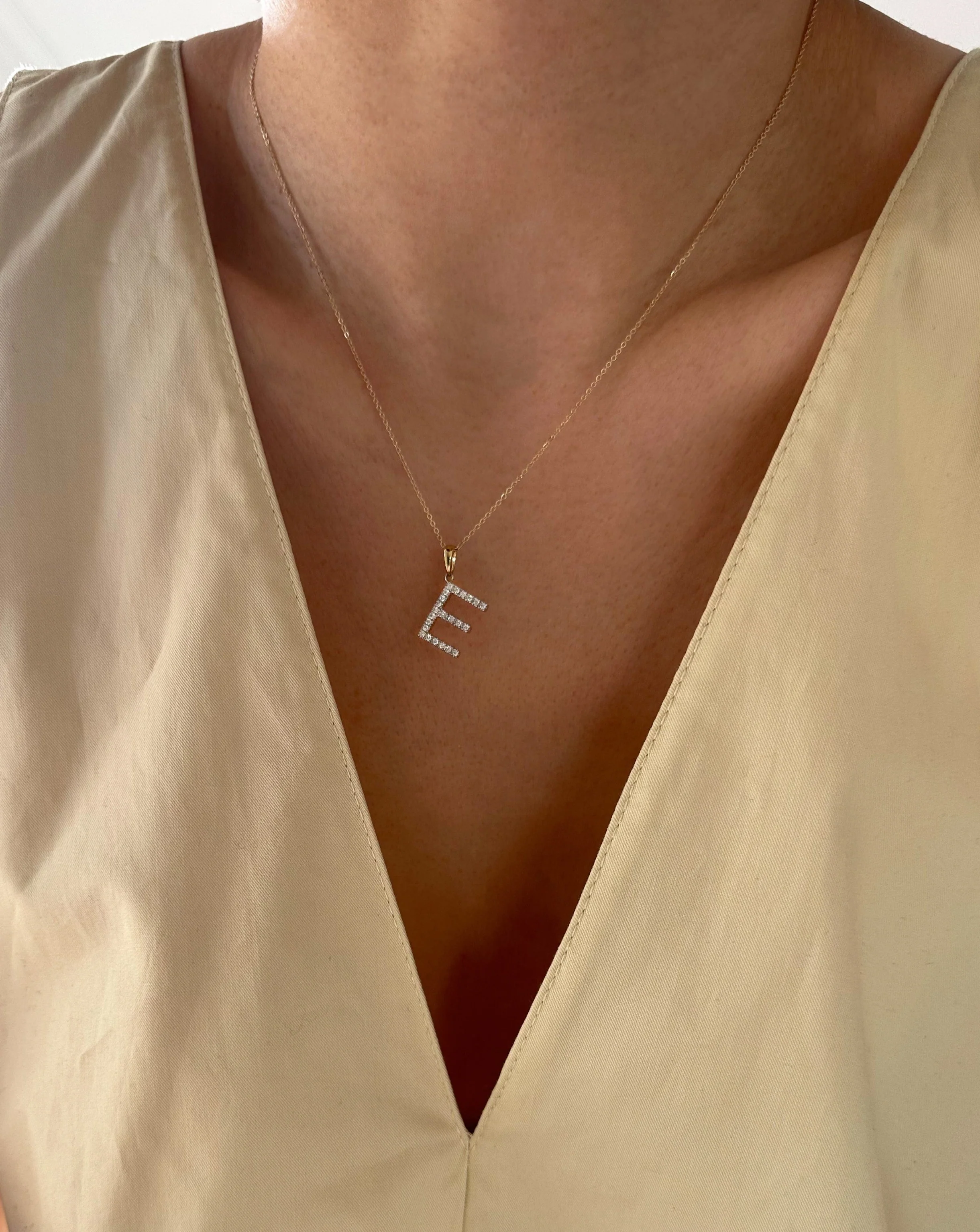 14K Solid Gold Real Diamond Initial Necklace Medium - Image 3