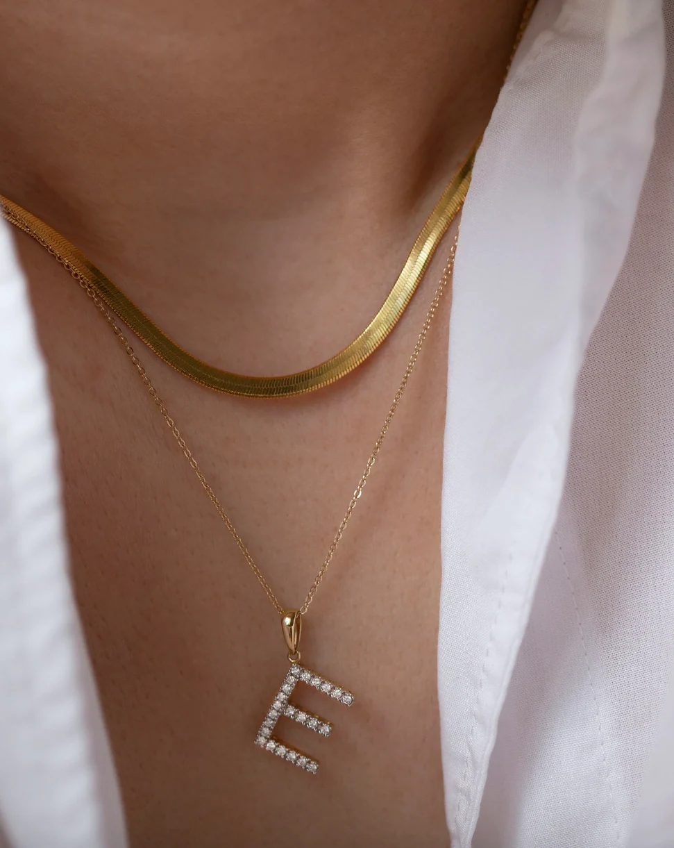 14K Solid Gold Real Diamond Initial Necklace Medium - Image 4