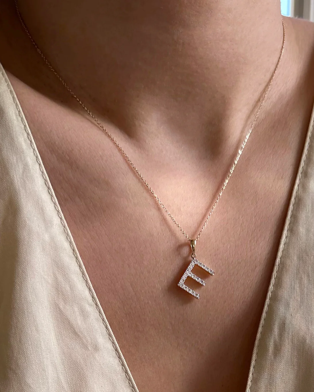 14K Solid Gold Real Diamond Initial Necklace Medium - Image 6