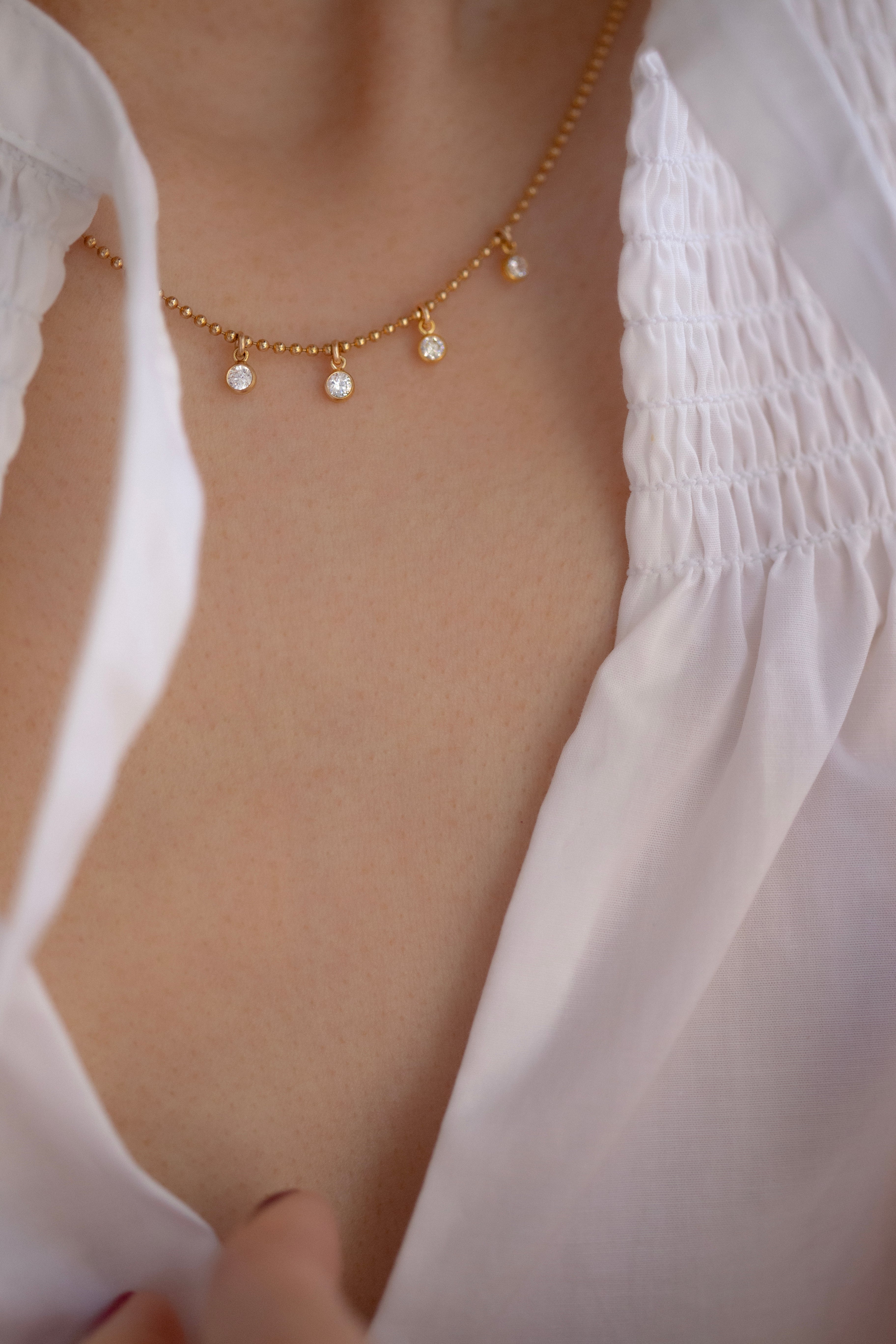 4 Diamond Drop Necklace on a Dainty Gold Filled Ball Chain - Image 4