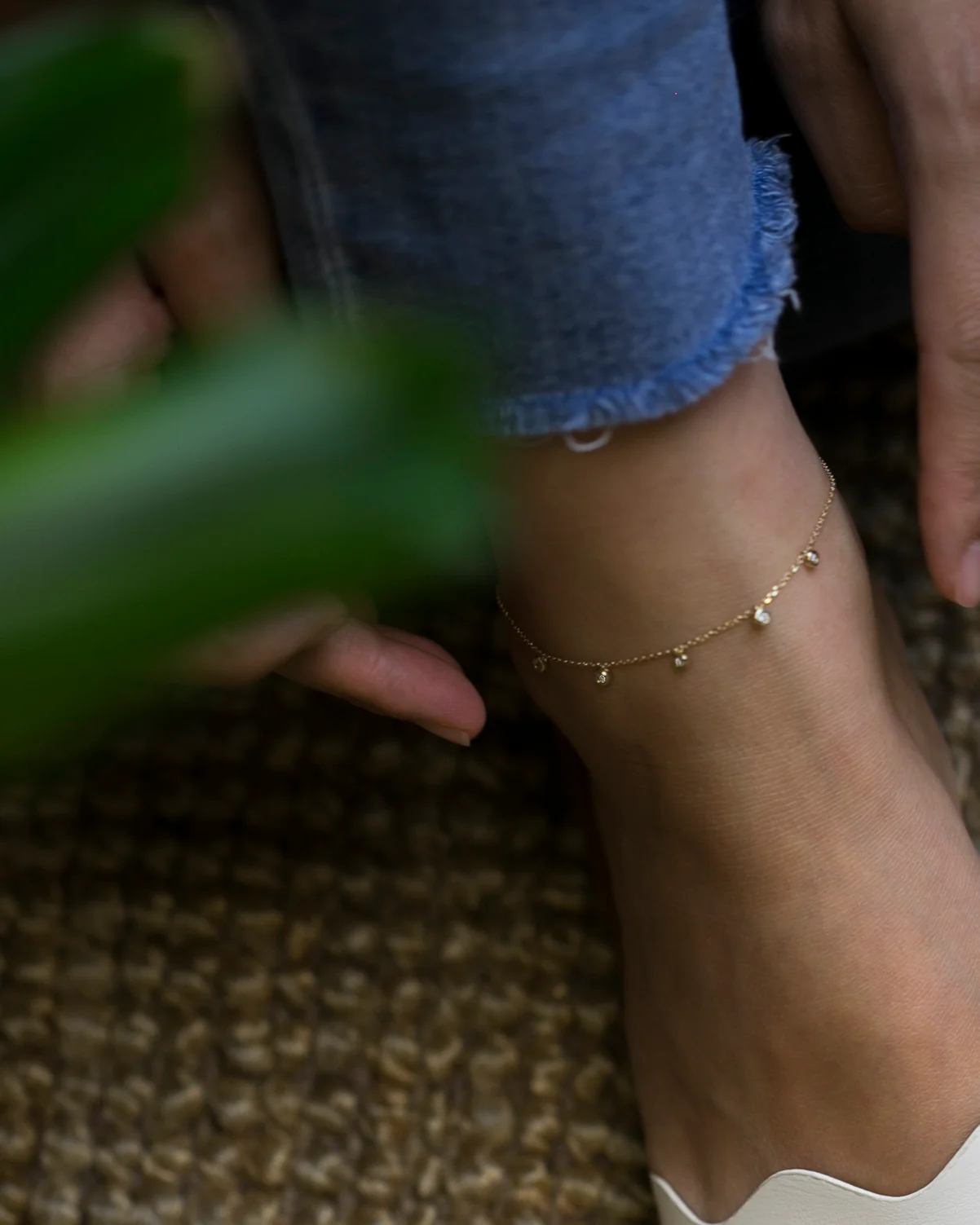 5 Bezel Charm Diamond Anklet - Image 4