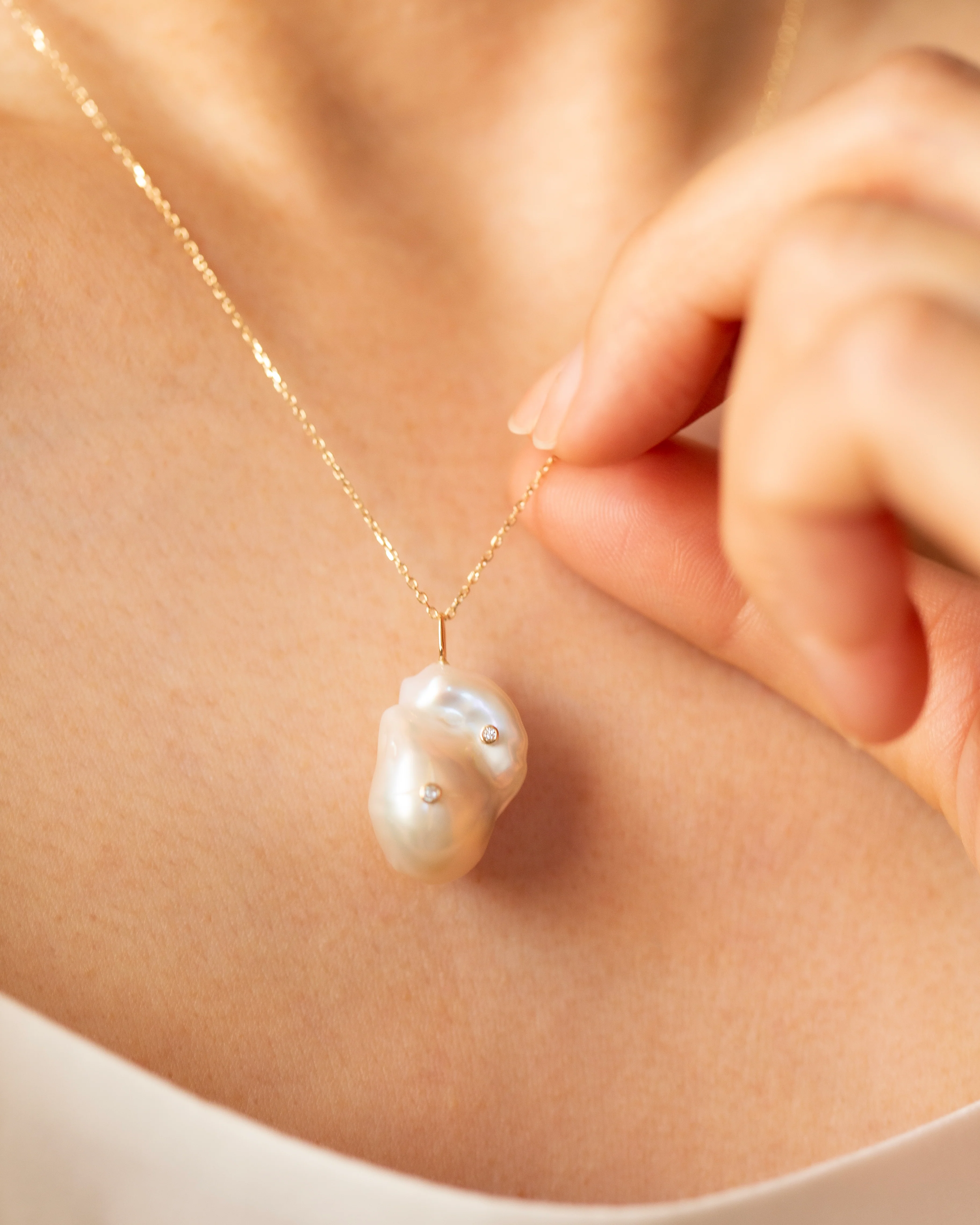 Baroque Pearl Pendant Necklace with White Sapphire Accents