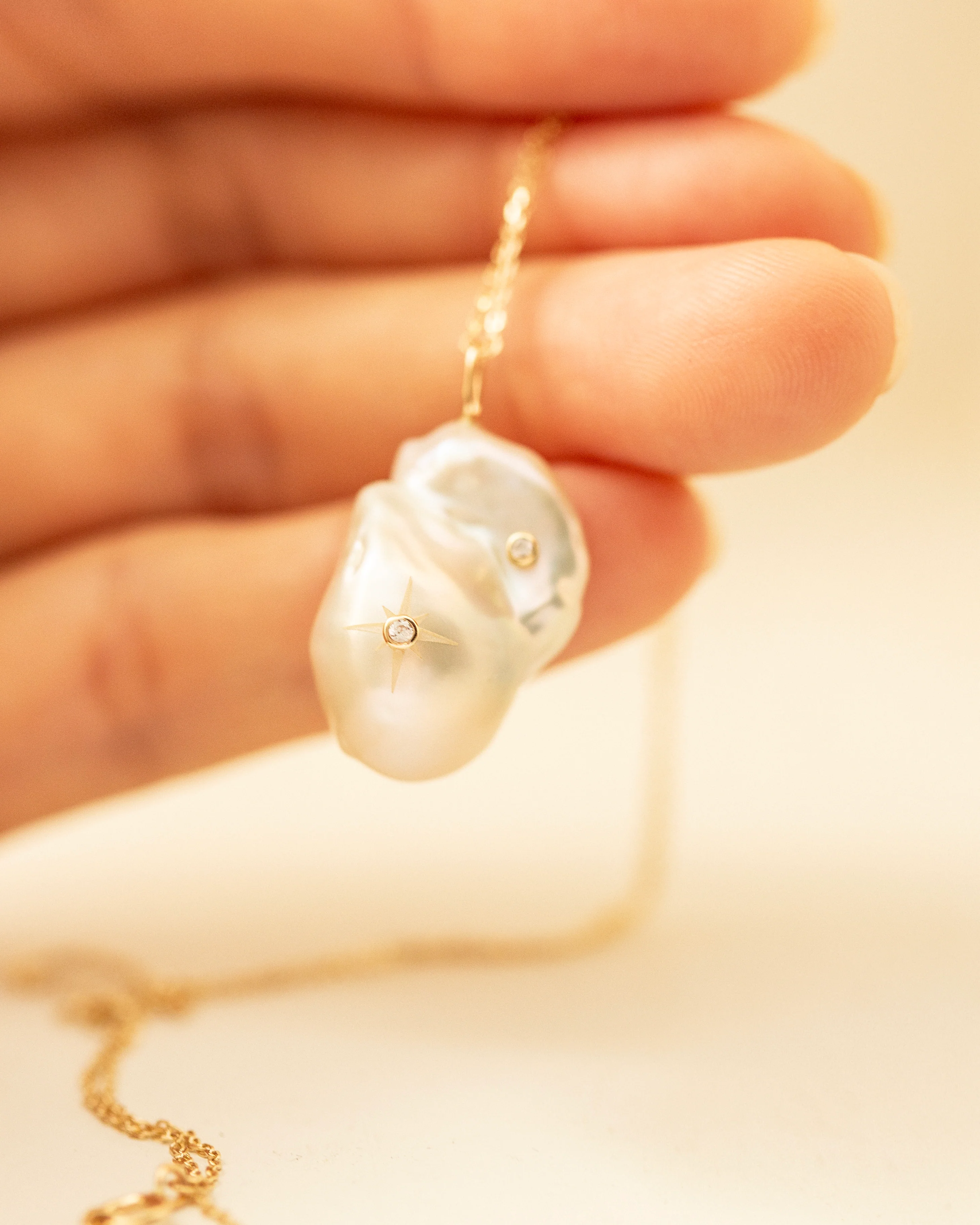 Baroque Pearl Pendant Necklace with White Sapphire Accents - Image 2