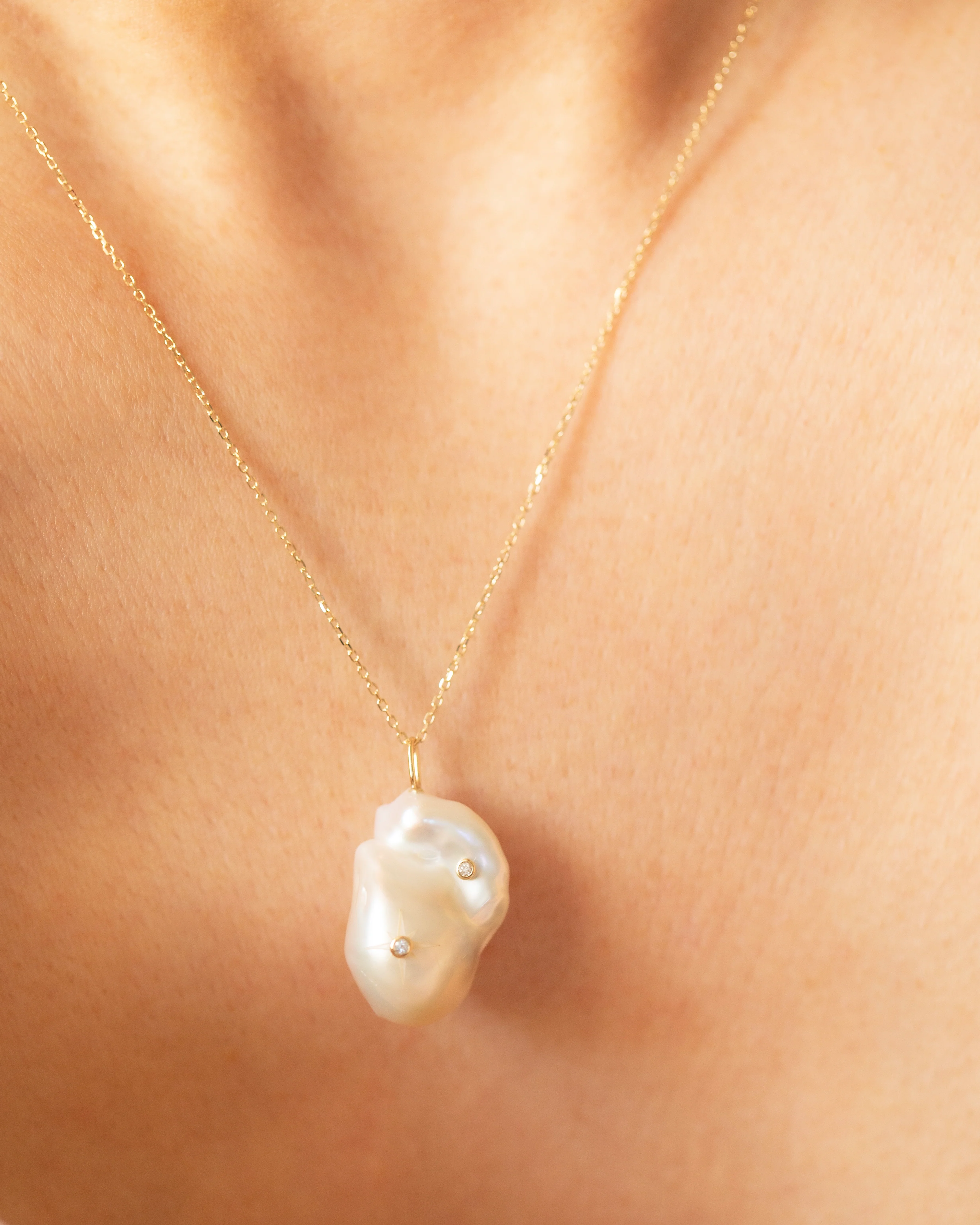 Baroque Pearl Pendant Necklace with White Sapphire Accents - Image 3